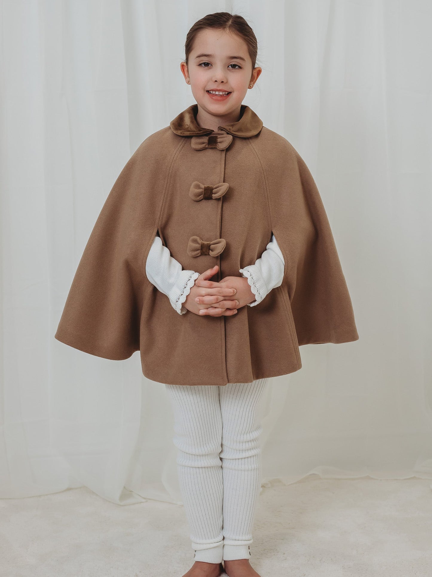 Sarah Louise Traditional Velvet Trimmed Camel Cape in Brown