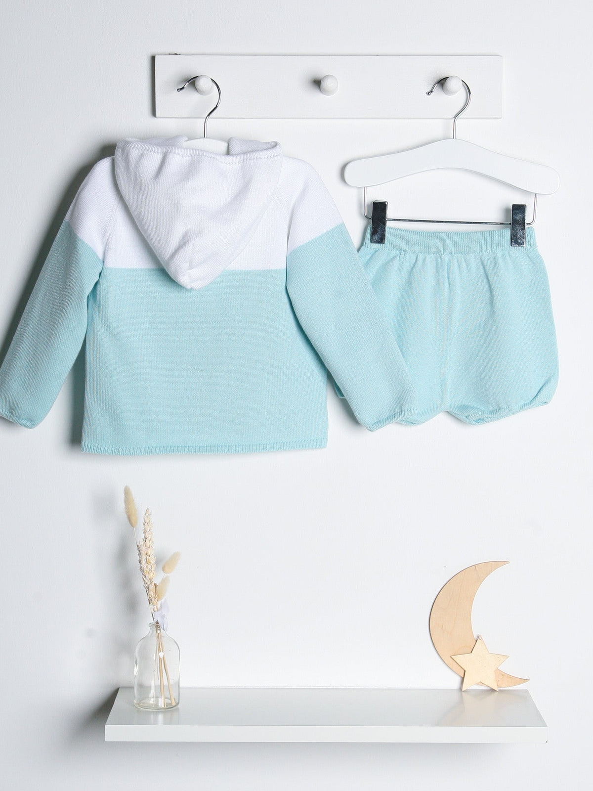 'Franklin' mint & White Knitted Hooded Short Set - Rose & Albert