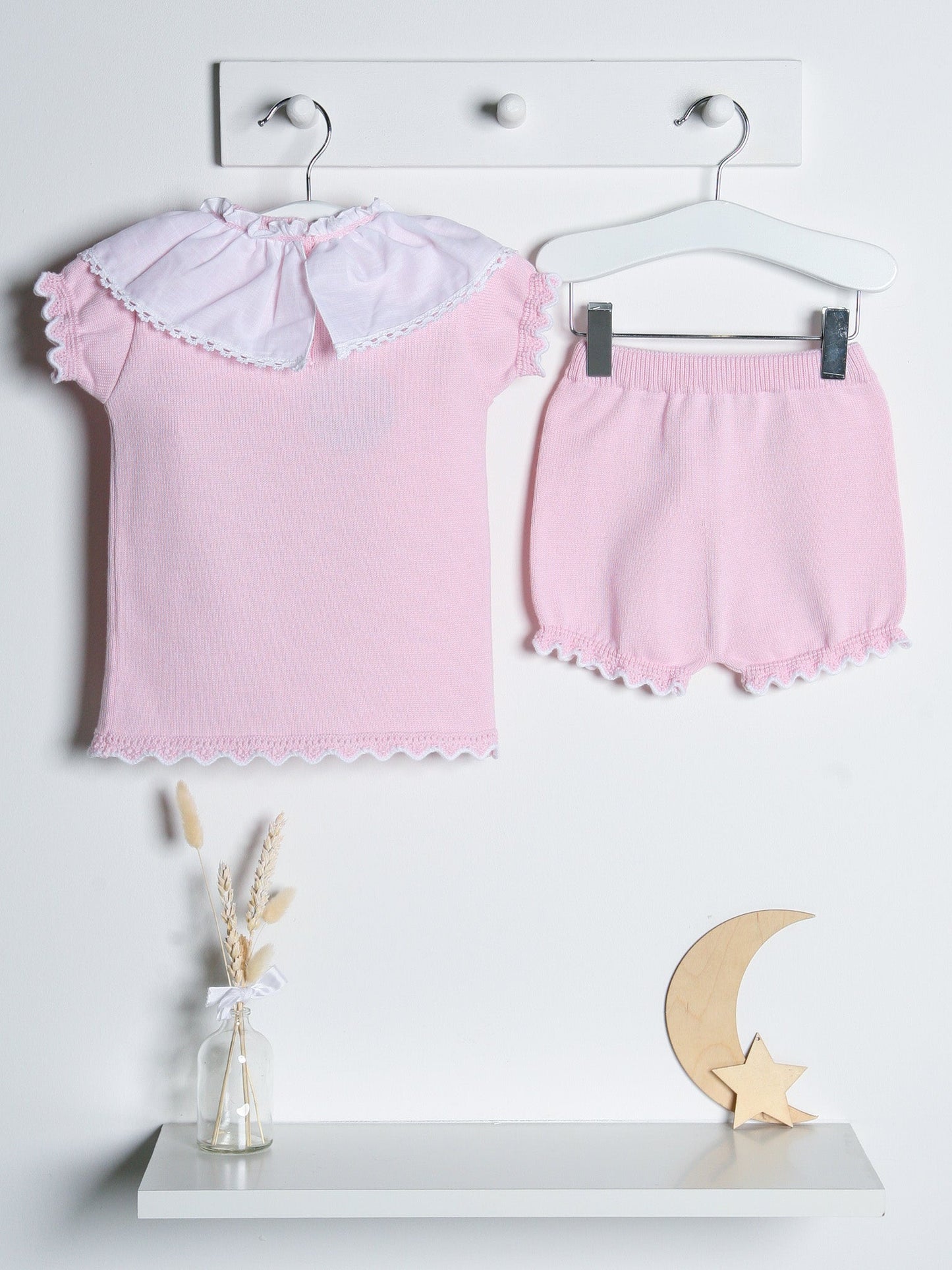 'Freya' pink knitted statement collar short set - Rose & Albert