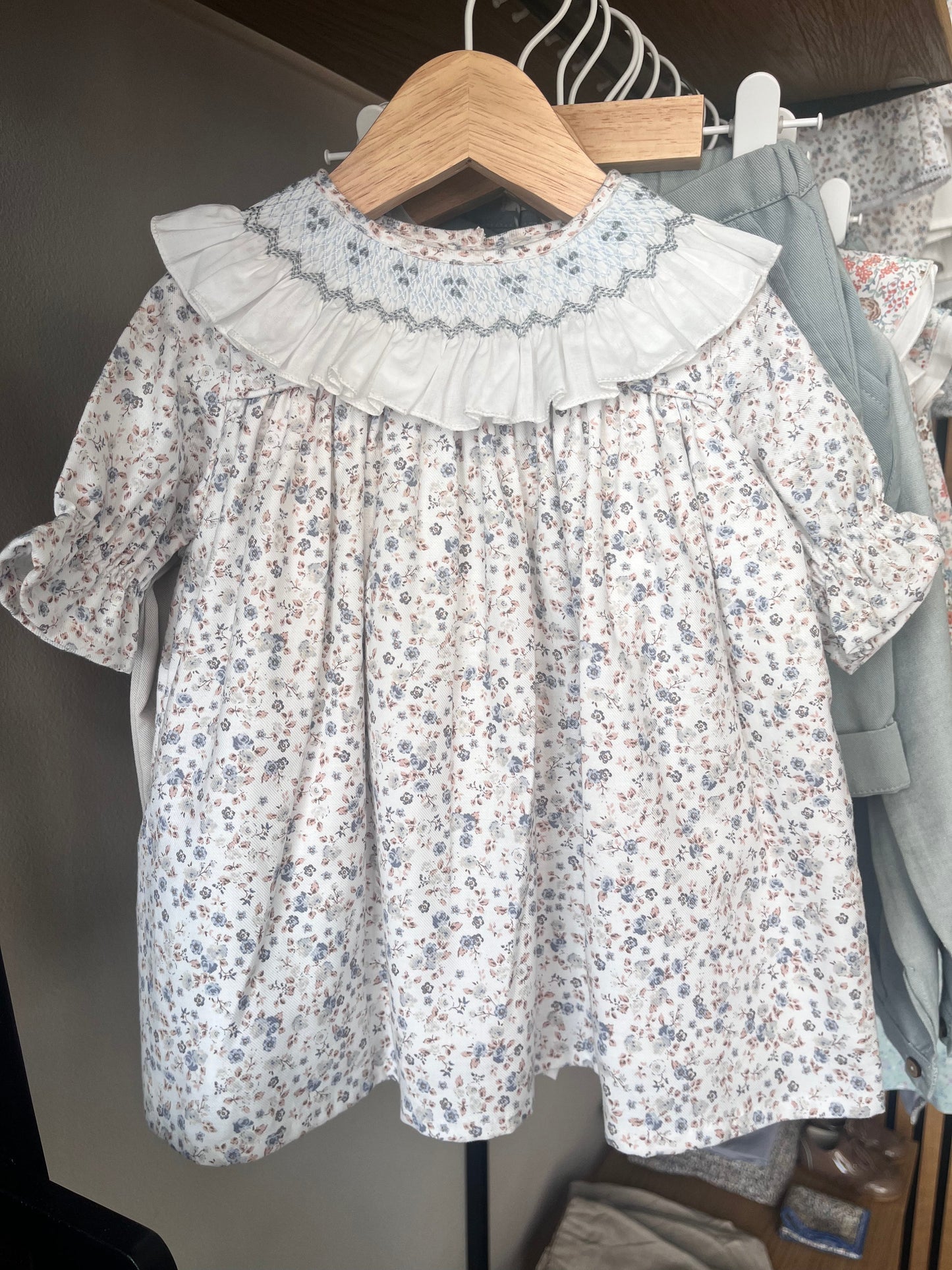 Embroidered collar dress with nappy cover