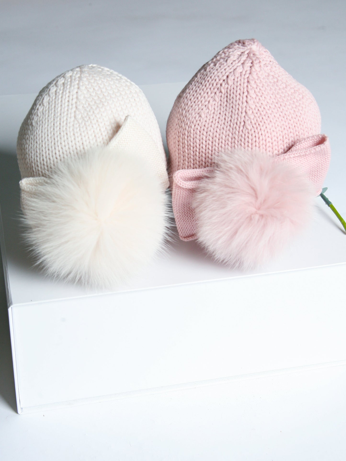 Catya Light Beige Marino Wool Hat with Fur Pom & Bow - Rose & Albert
