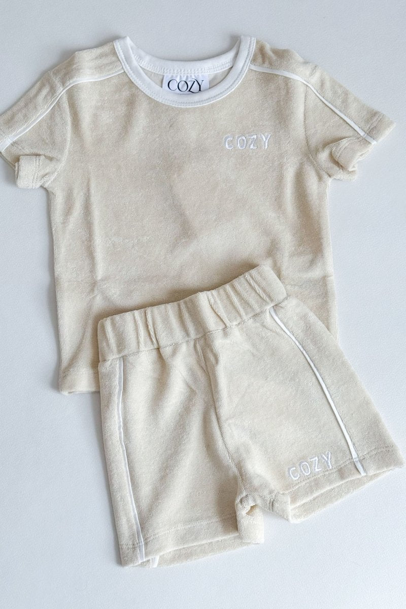 Mini COZY Terry Towelling Tee - Sand Cozy Crew Club Outfit Sets mora-uk.myshopify.com cozy-terry-towelling-tee-sand 5POUND, All Products, BFCM-EXTRA20, BFCM20, CHRISTMAS20, easter50, extradiscount, Holiday Inn, resort club collection, SSSALE2550, terry, TOPS, ultracozy, whatnot, wholesale, wholesale-int, WINTER80