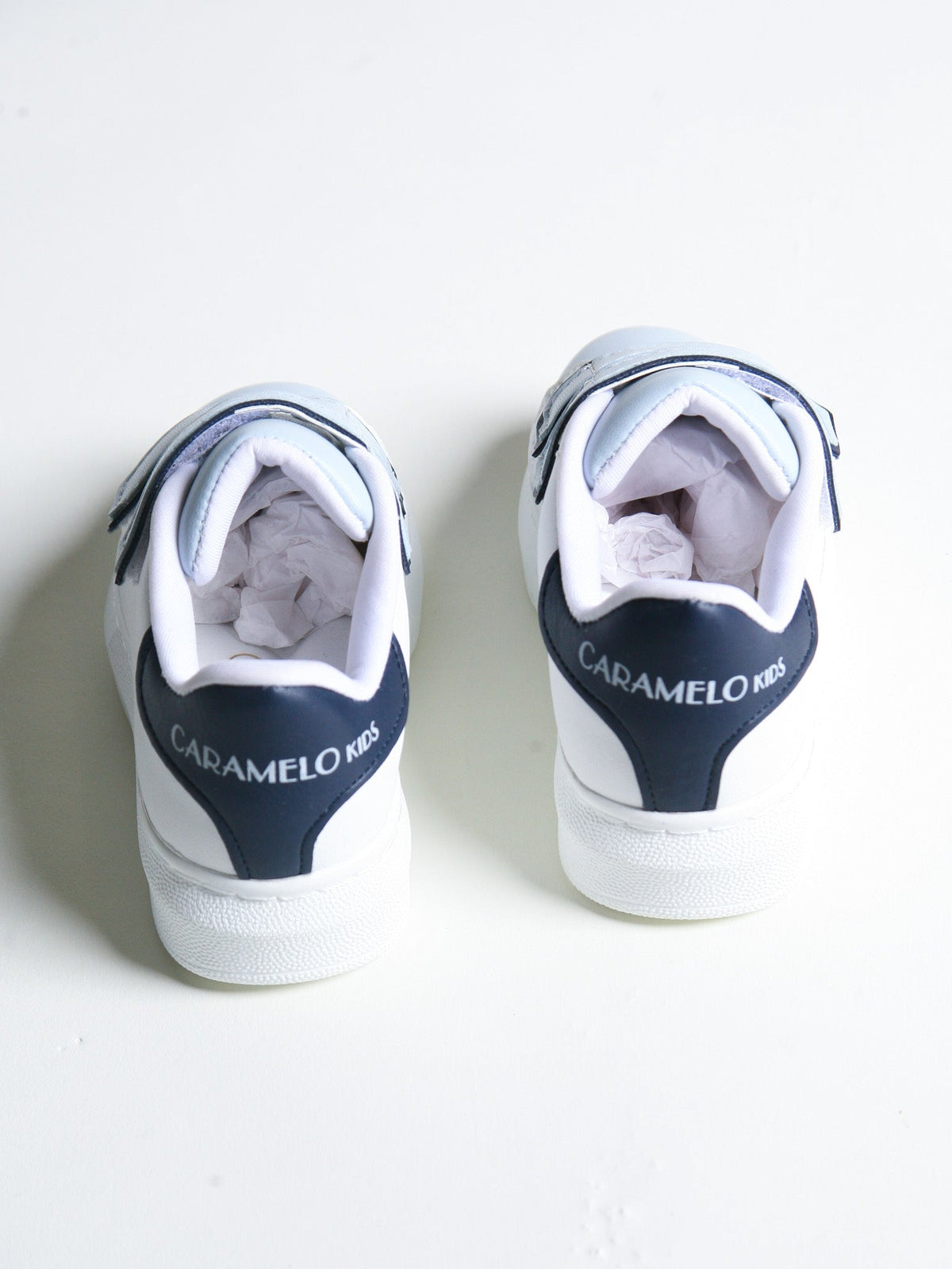 Caramelo Kids White Contrast Strap Trainers - Rose & Albert