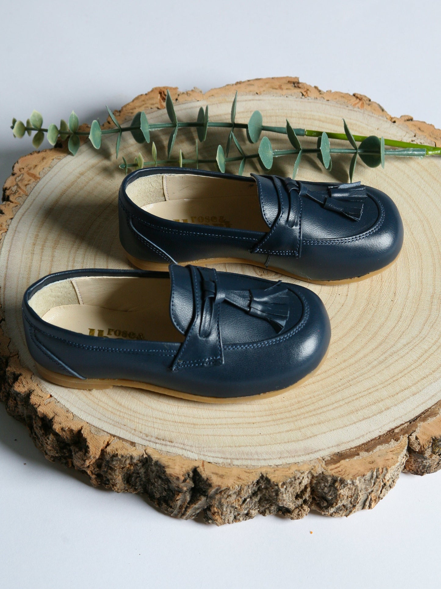 Ananas Petit Navy 'Teco' Leather Loafers - Rose & Albert
