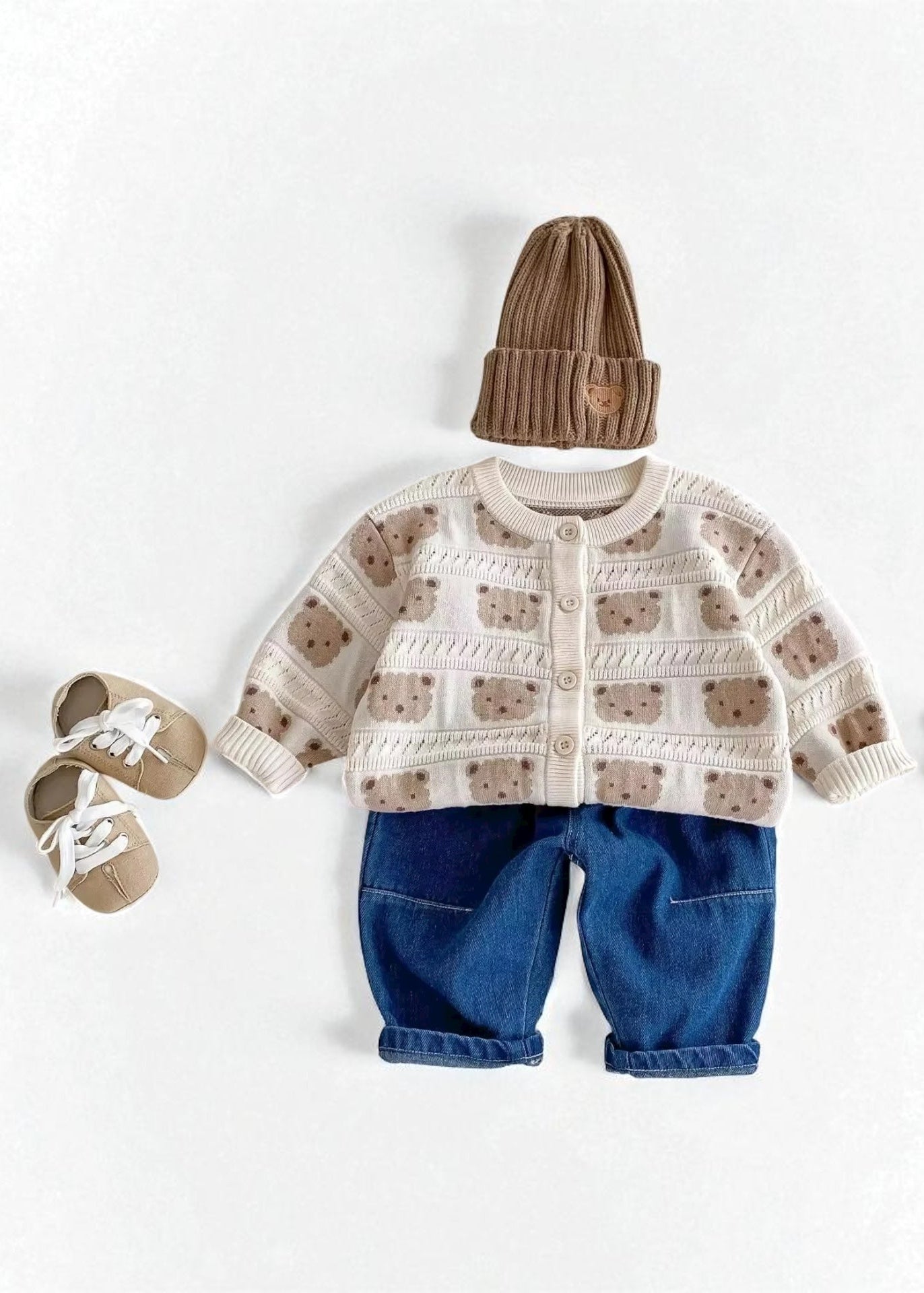 Cozy Tonal Bear Cardigan