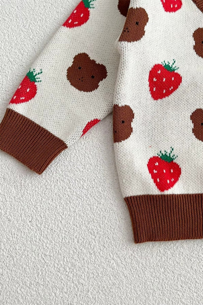 COZY Bear & Strawberry Cardigan - Cozy Crew Club