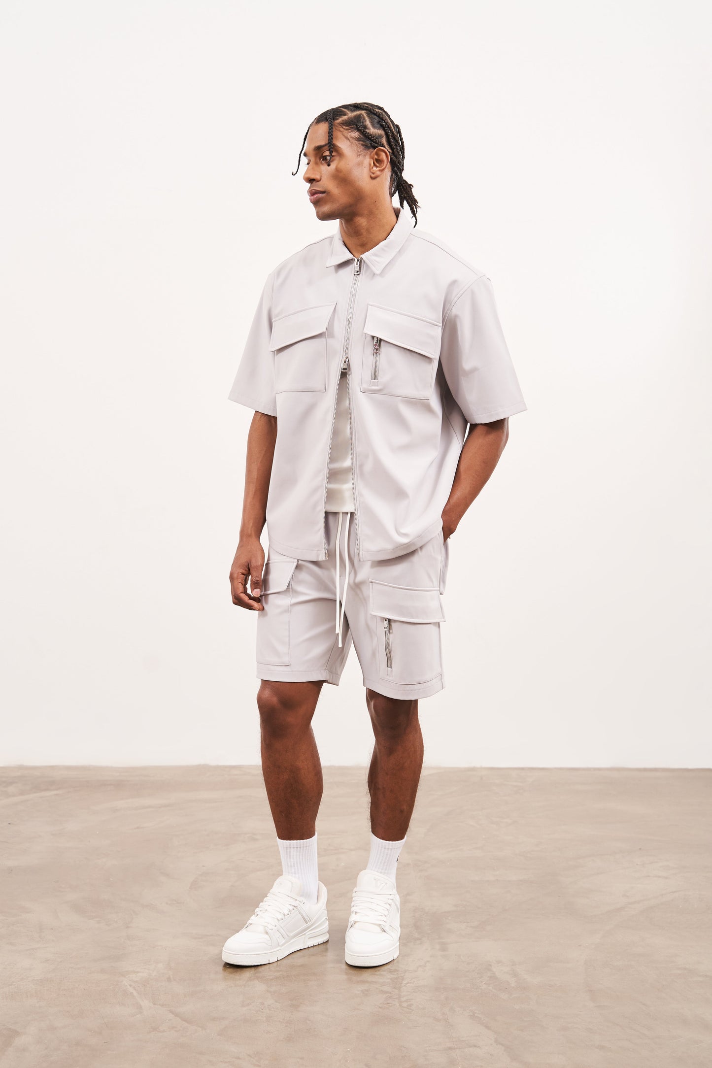 TECHNICAL HEAVYWEIGHT ZIP OVERSHIRT - GREY