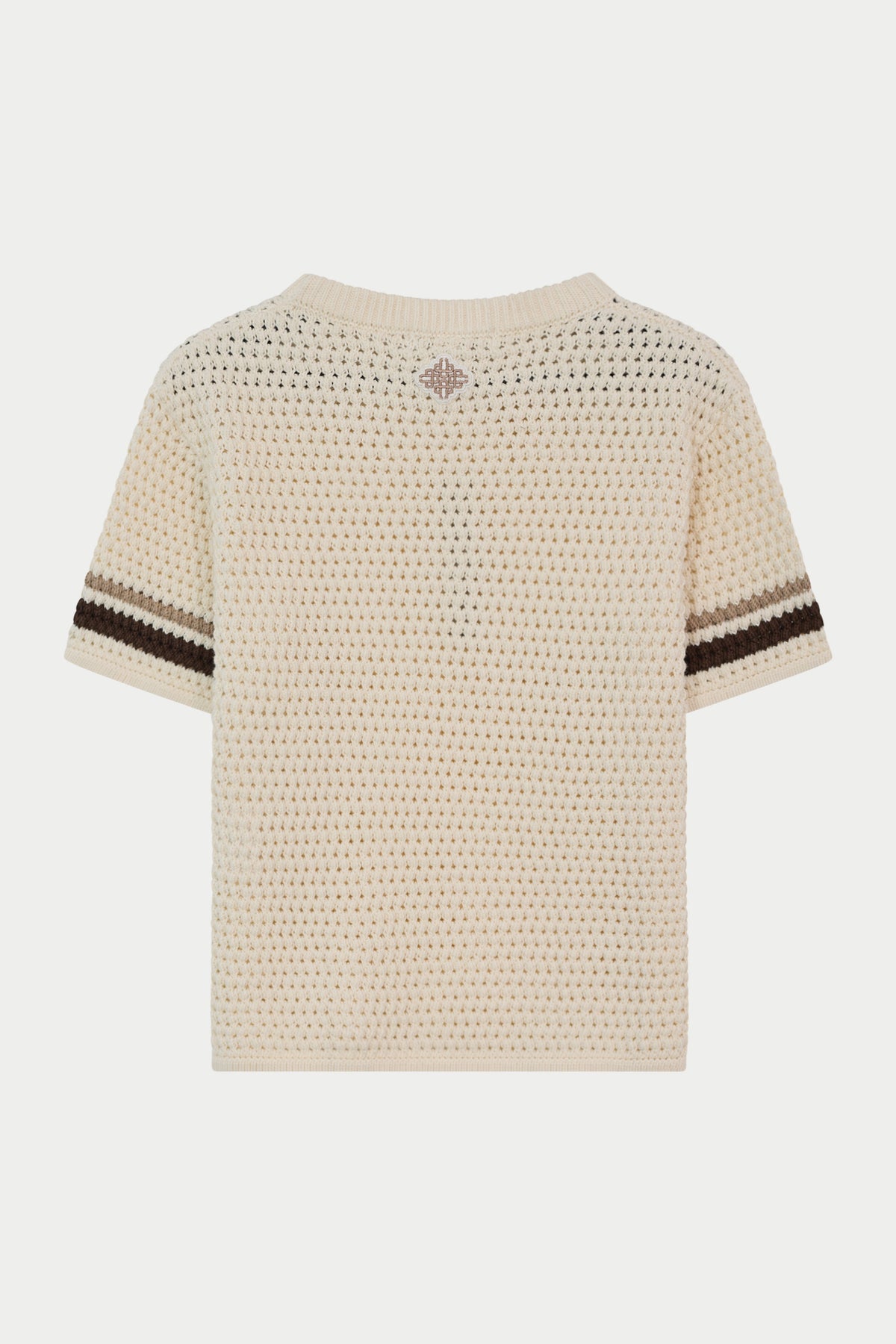 JUNIOR STRIPE CROCHET KNIT T-SHIRT - OFF WHITE