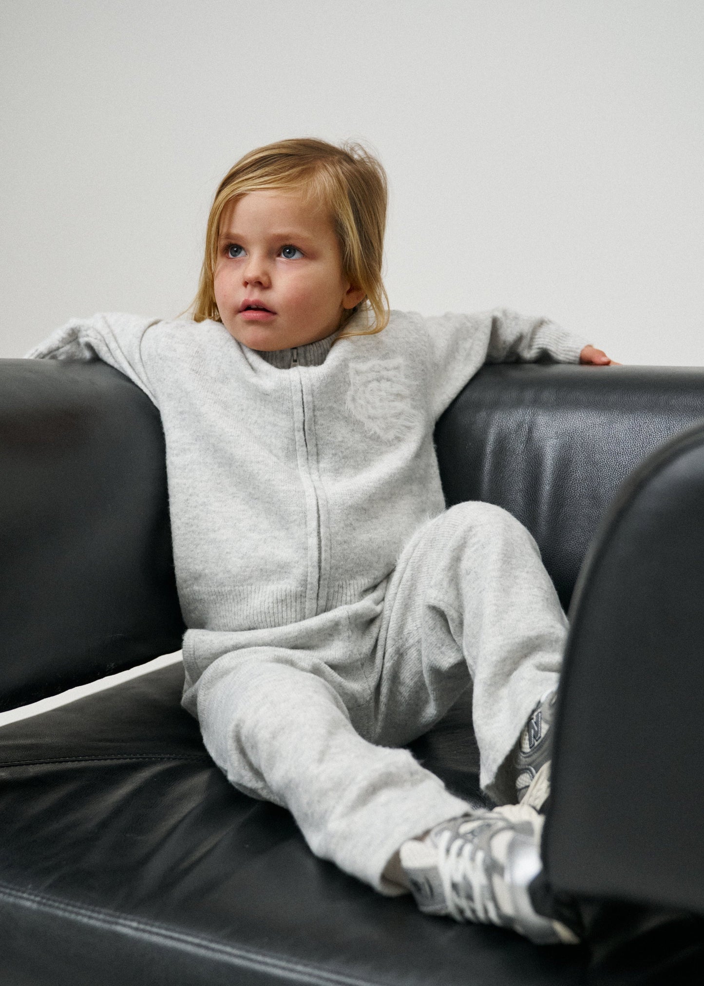 Kids Monogram Fluffy Knit Zip Through Marl in Grey