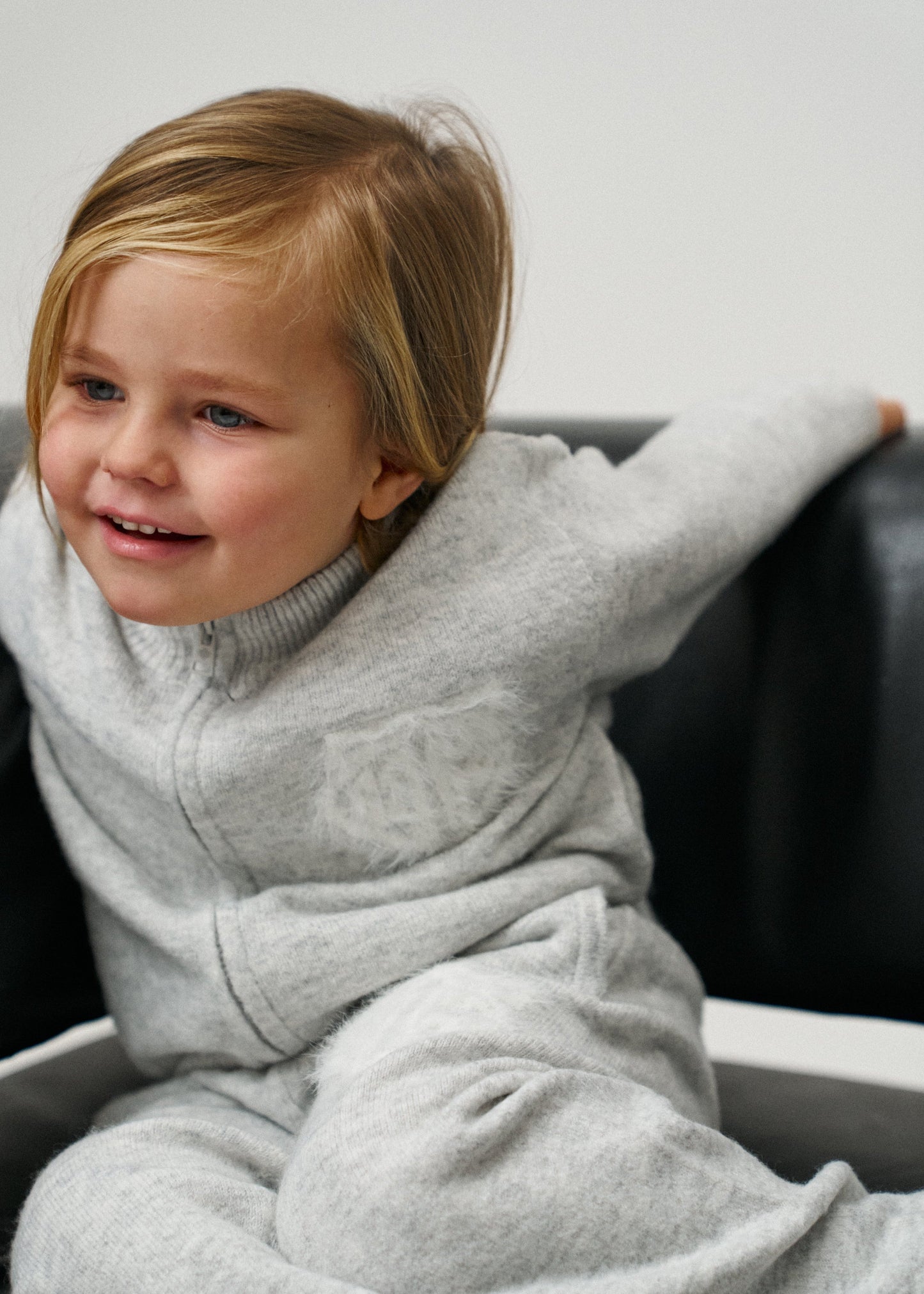 Junior Monogram Fluffy Knit Zip Through Marl in Grey