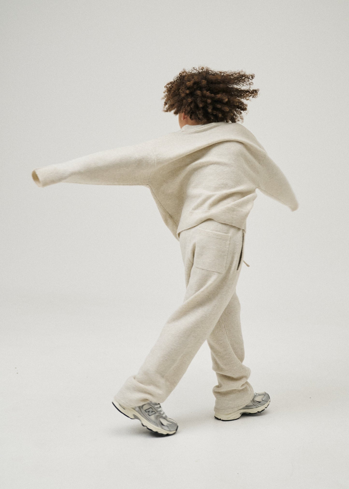 Junior Monogram Fluffy Knit Crew in Beige