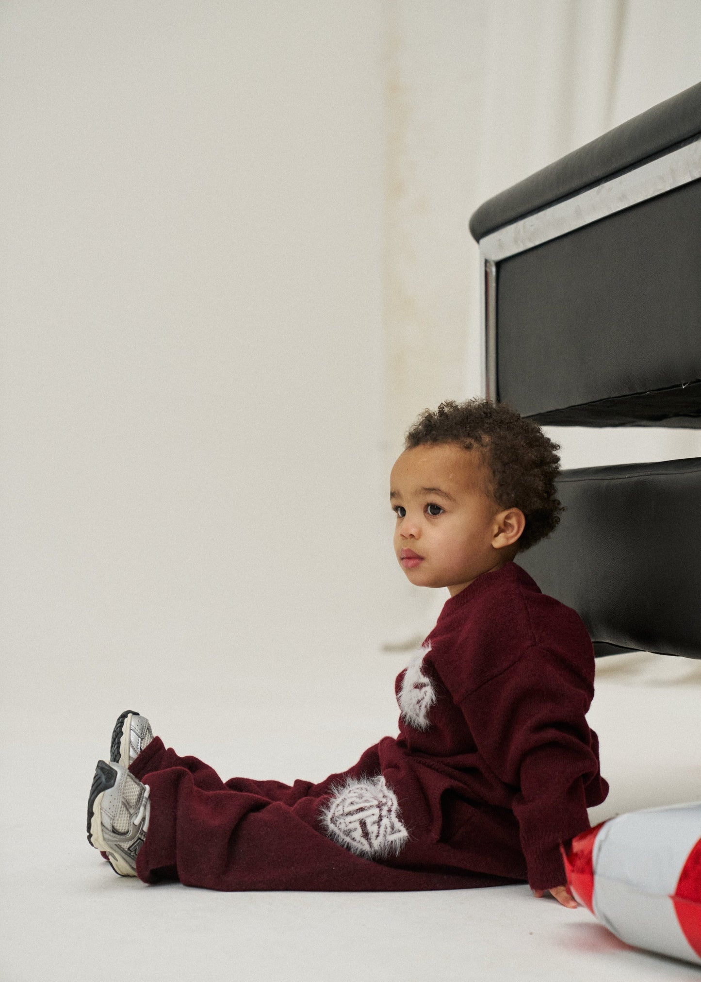Kids Monogram Emblem Fluffy Knit Joggers in Red