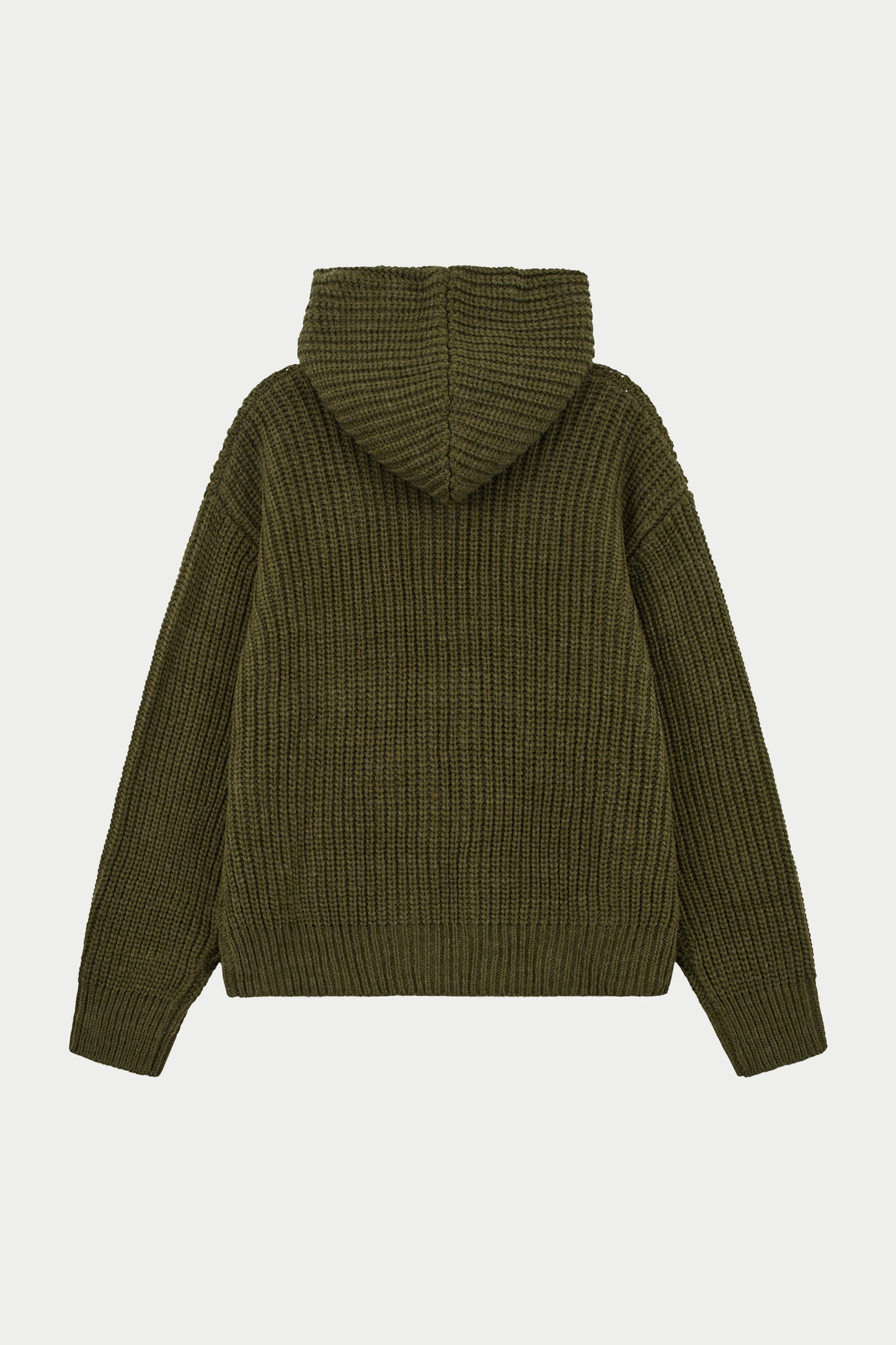 HEAVY RIB KNITTED ZIP THROUGH HOODIE - KHAKI