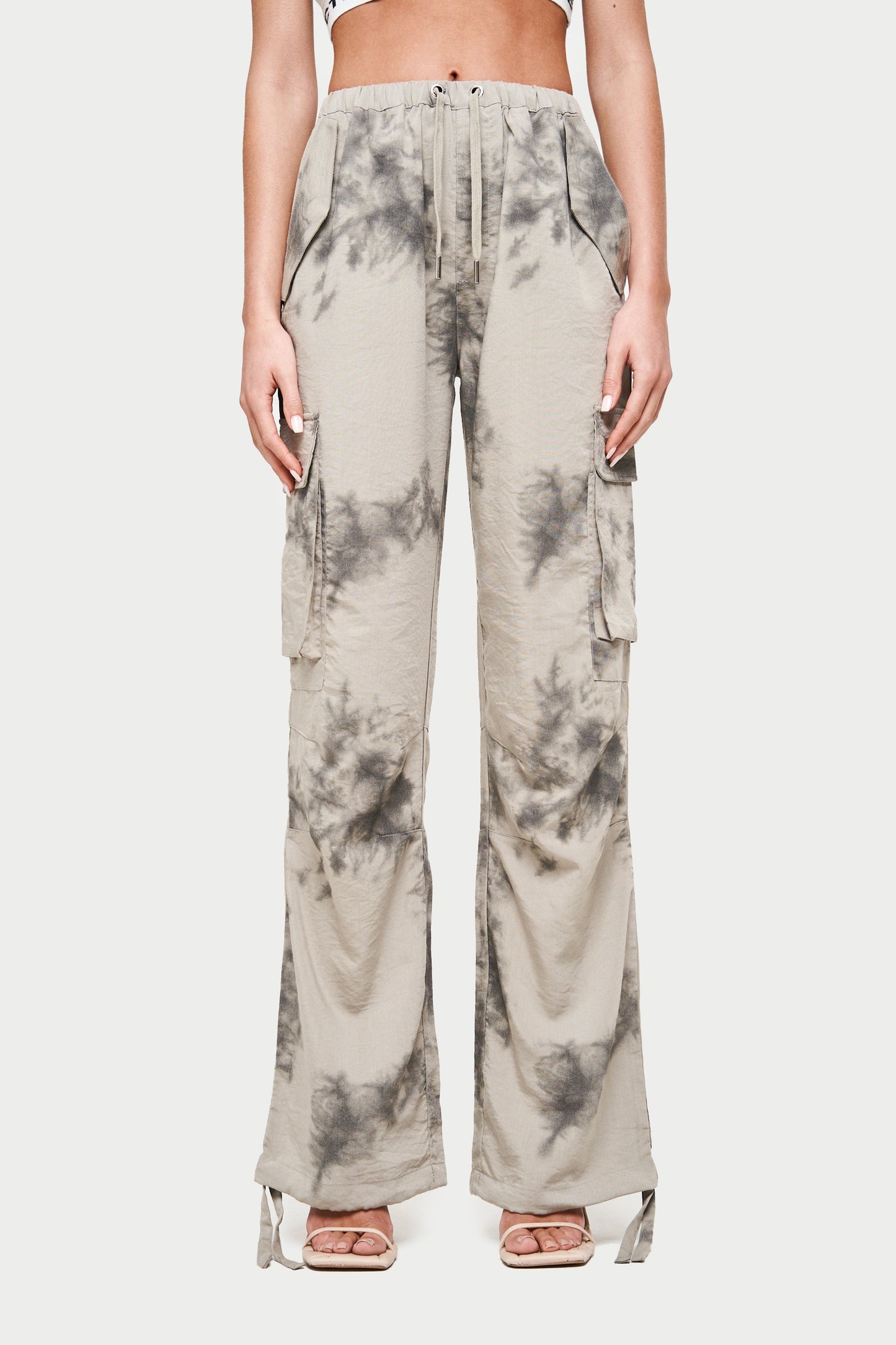 DRAPED CAMO OVERSIZED CARGOS - BEIGE