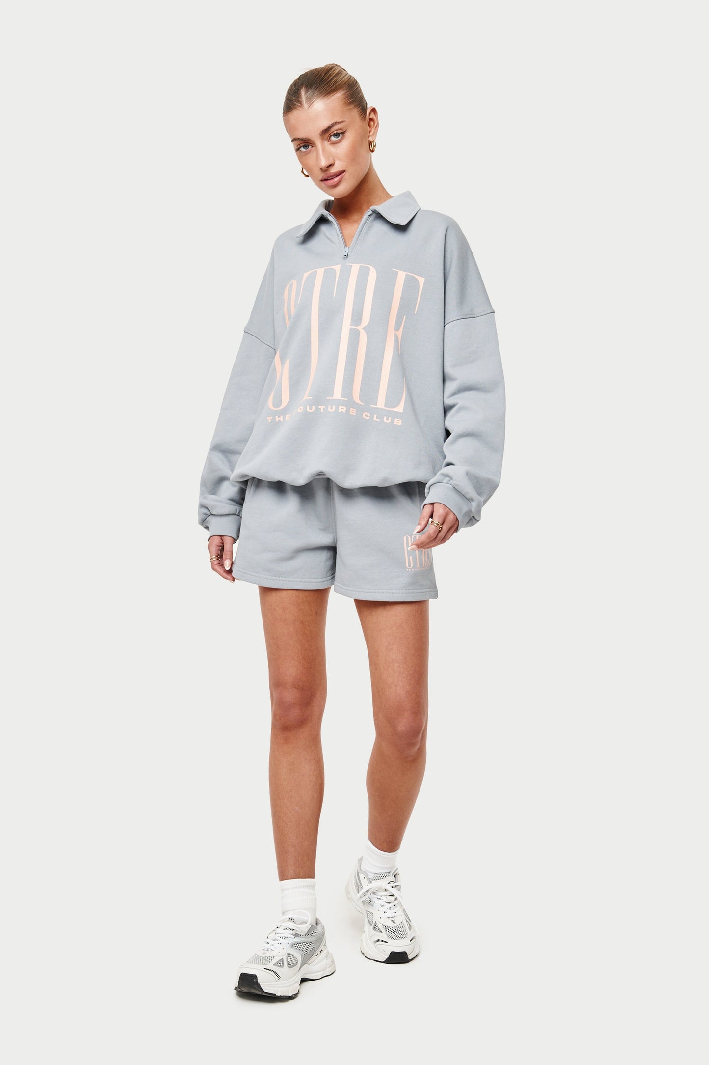 CTRE OVERSIZED QUARTER ZIP POLO - LIGHT GREY