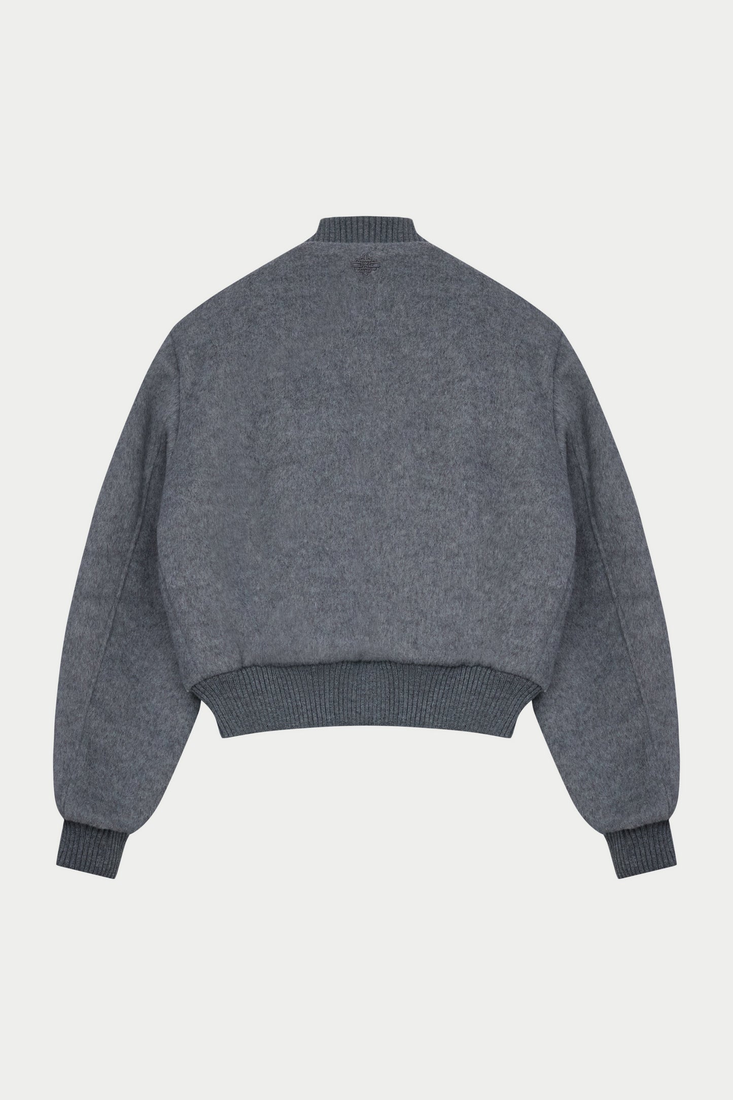 SHOULDER PADDED WOOL BLEND BOMBER JACKET - GREY MARL