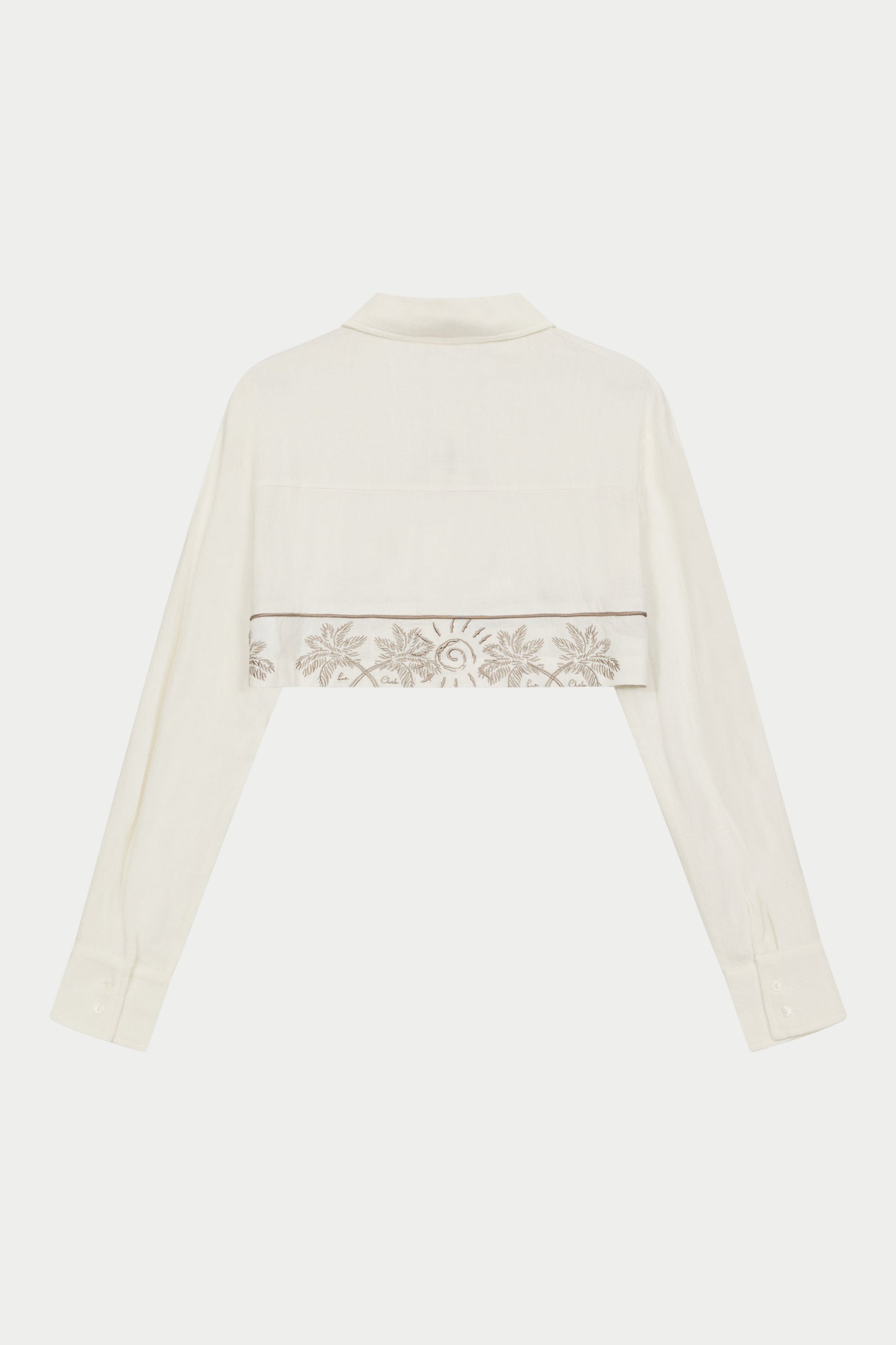 PALM EMBROIDERED CROPPED SHIRT - OFF WHITE