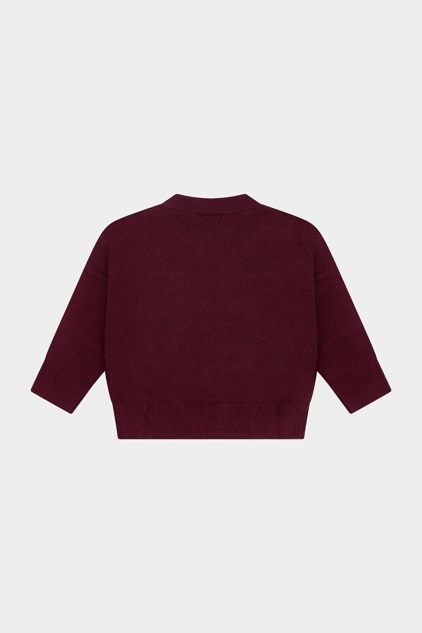 KIDS MONOGRAM FLUFFY KNIT CREW - BURGUNDY