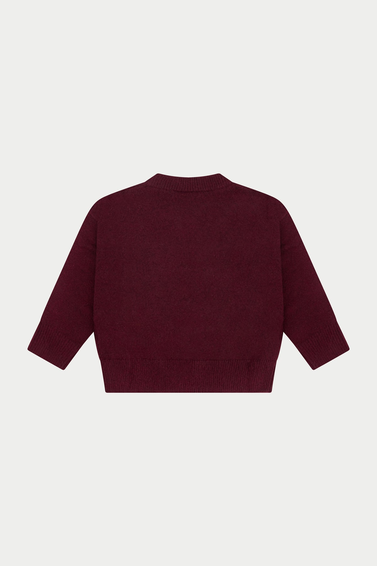 KIDS MONOGRAM FLUFFY KNIT CREW - BURGUNDY