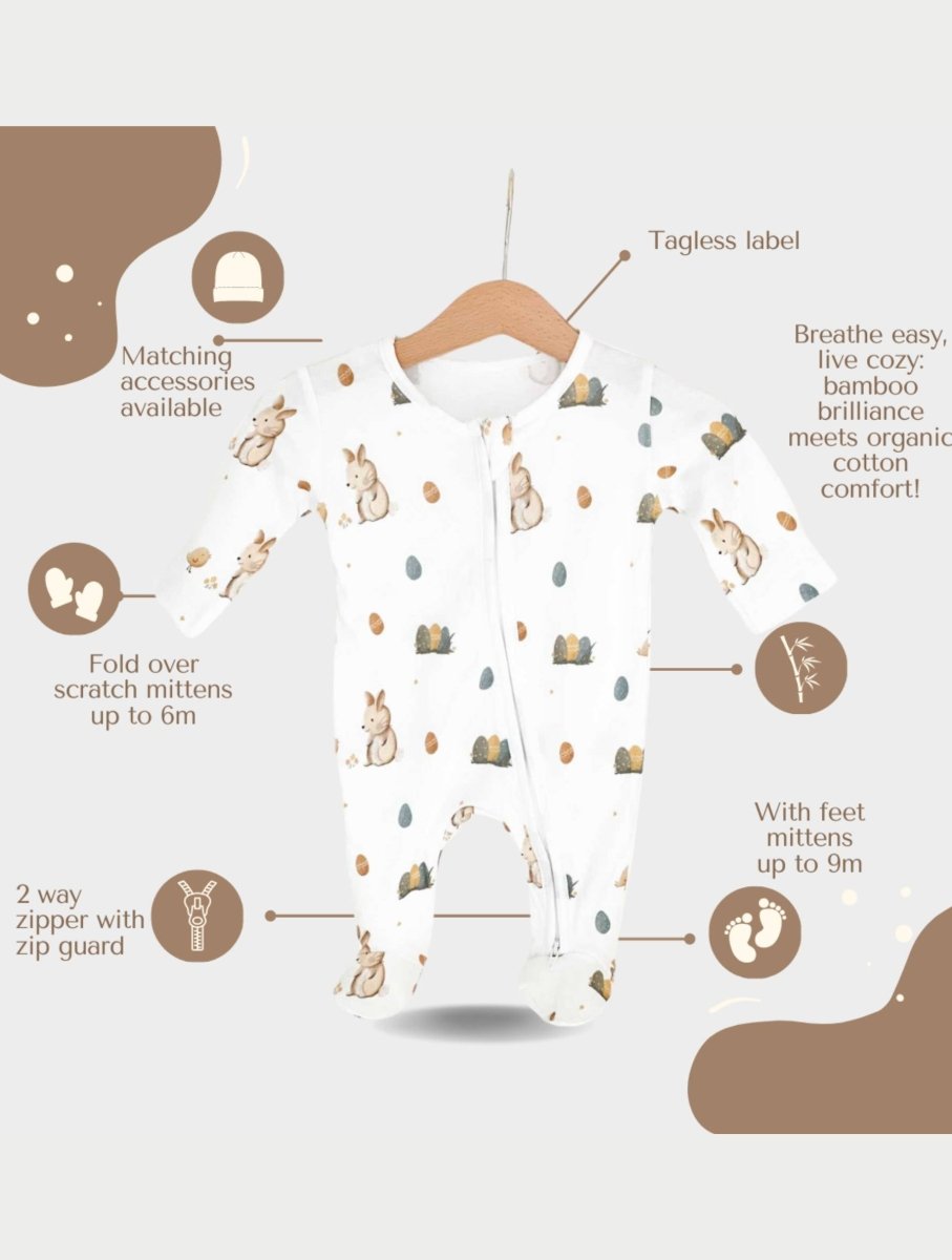 Cozy Easter Bunny Bamboo & Organic Cotton Zip Sleepsuit One Piece - Cozy Crew Club
