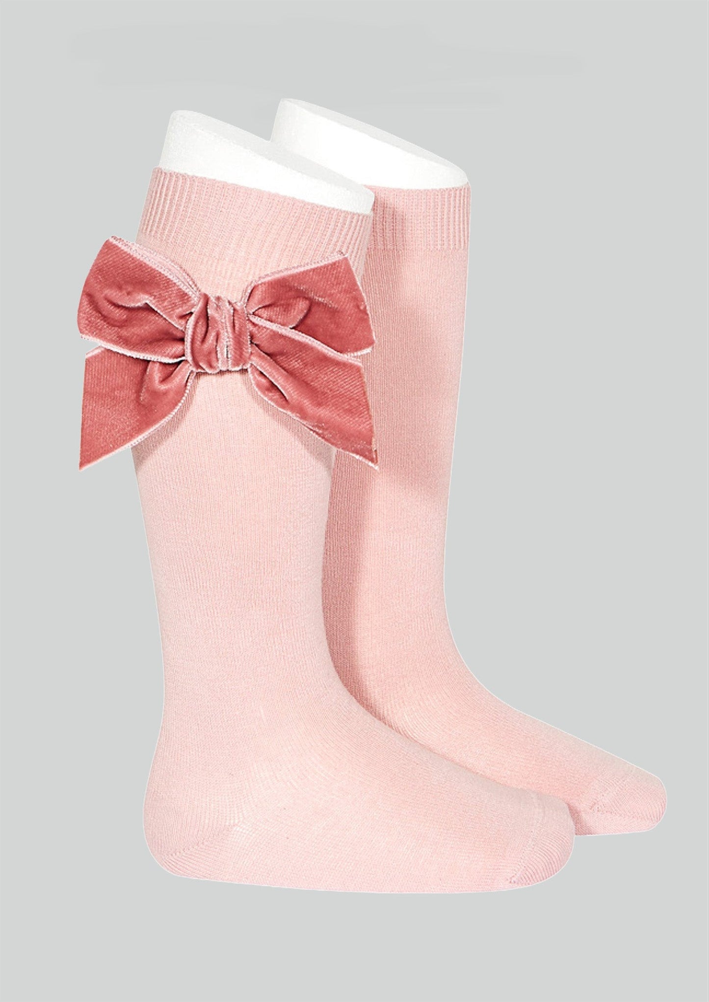 Condor Dusky pink velvet bow knee socks