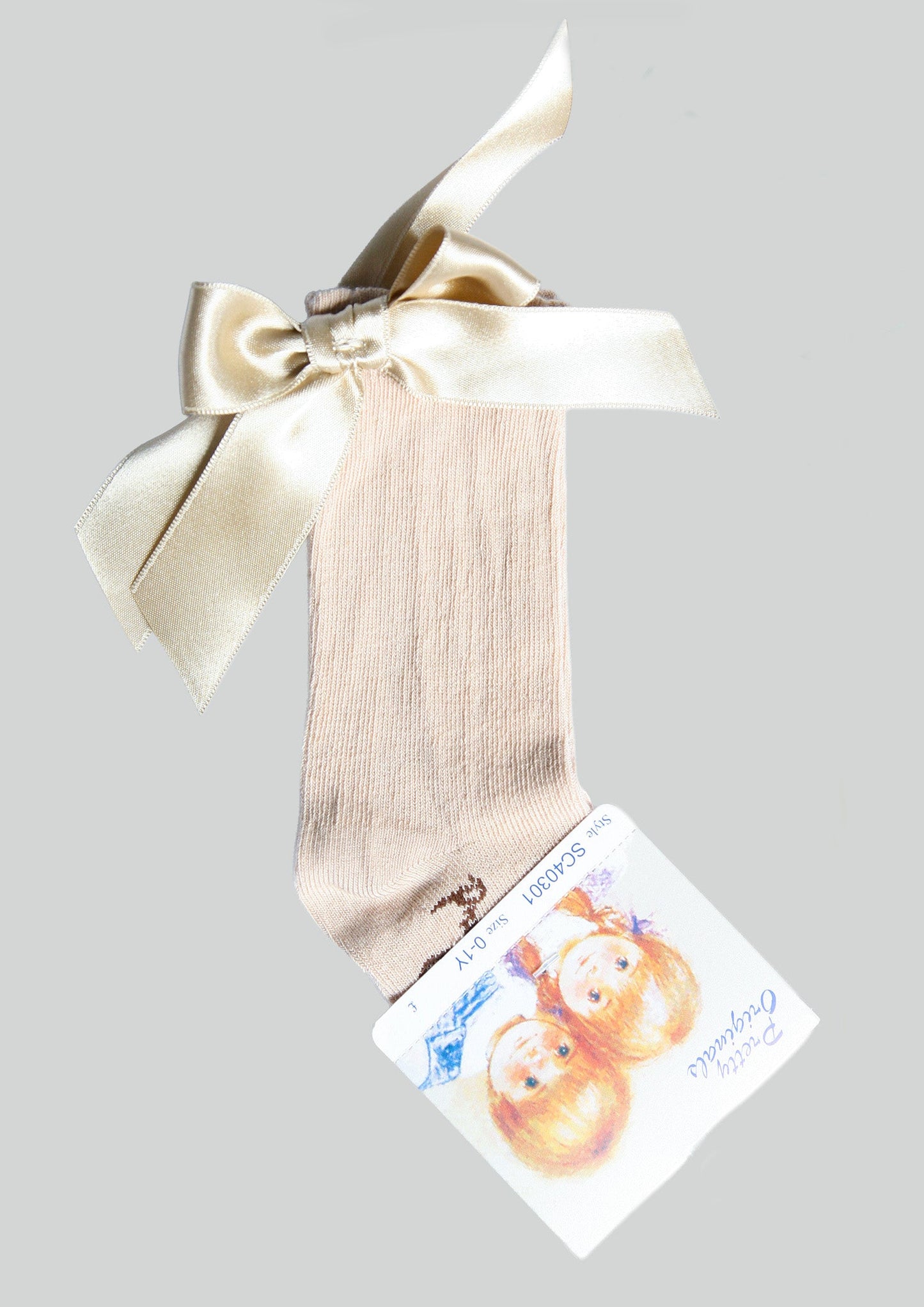 Pretty Originals Beige Bow Knee Socks