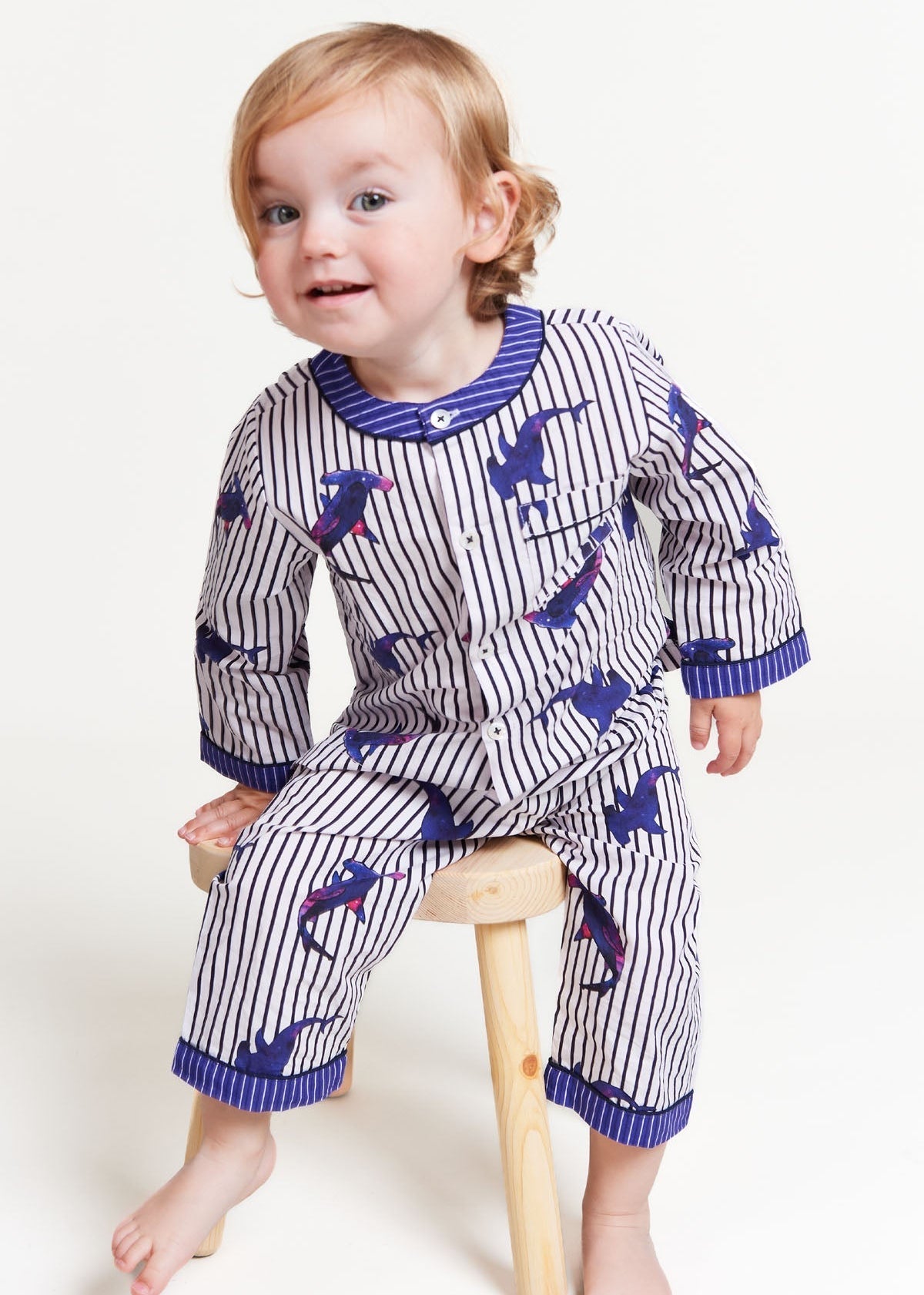 galactic sharks - organic cotton baby pyjama set - Kutti Lulu