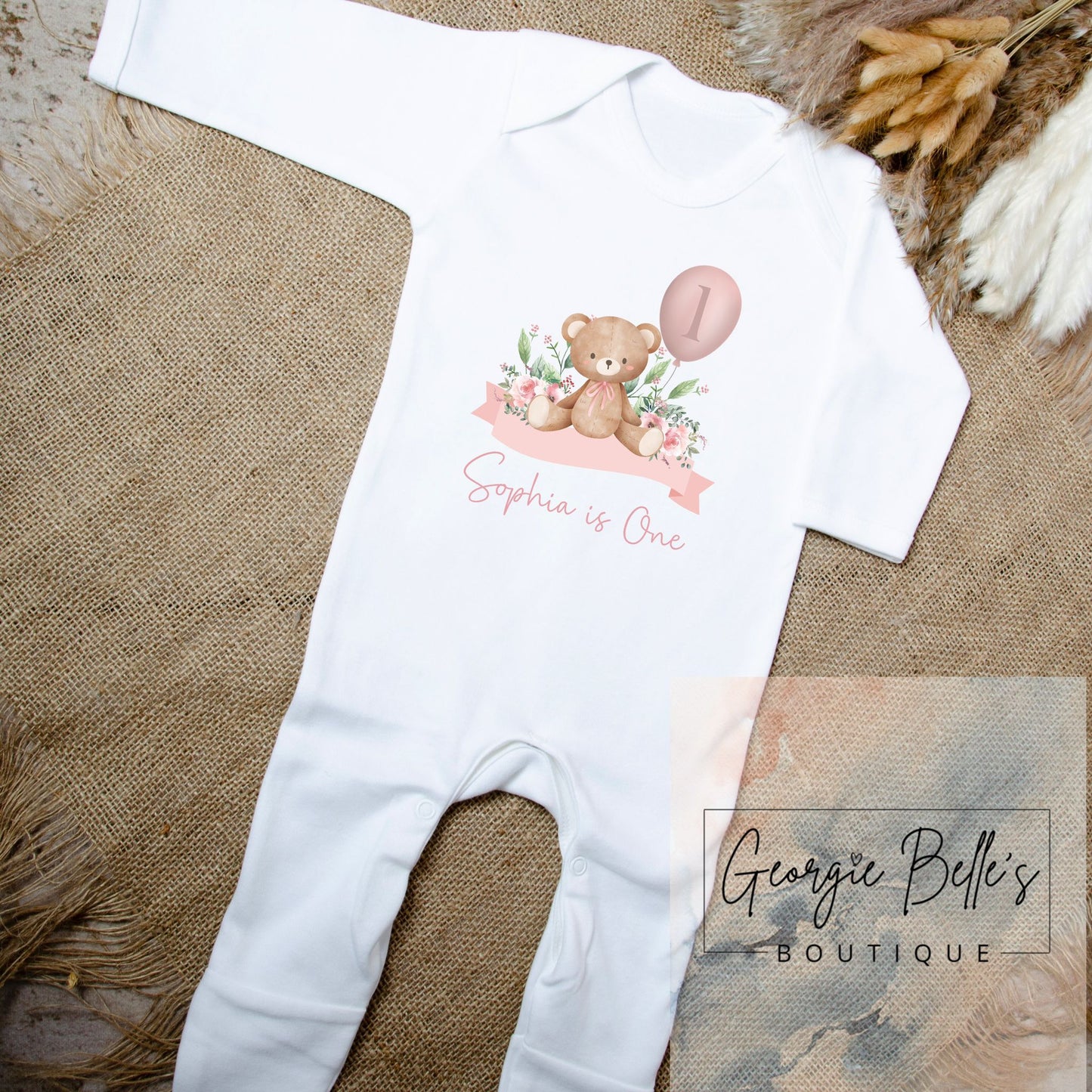 Birthday Babygrow / Vest - Floral Bear Design