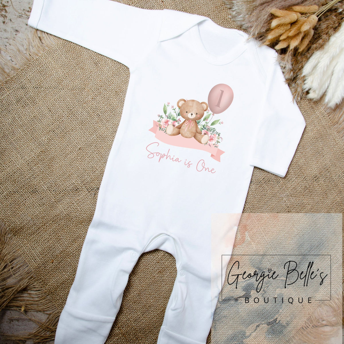 Birthday Babygrow / Vest - Floral Bear Design
