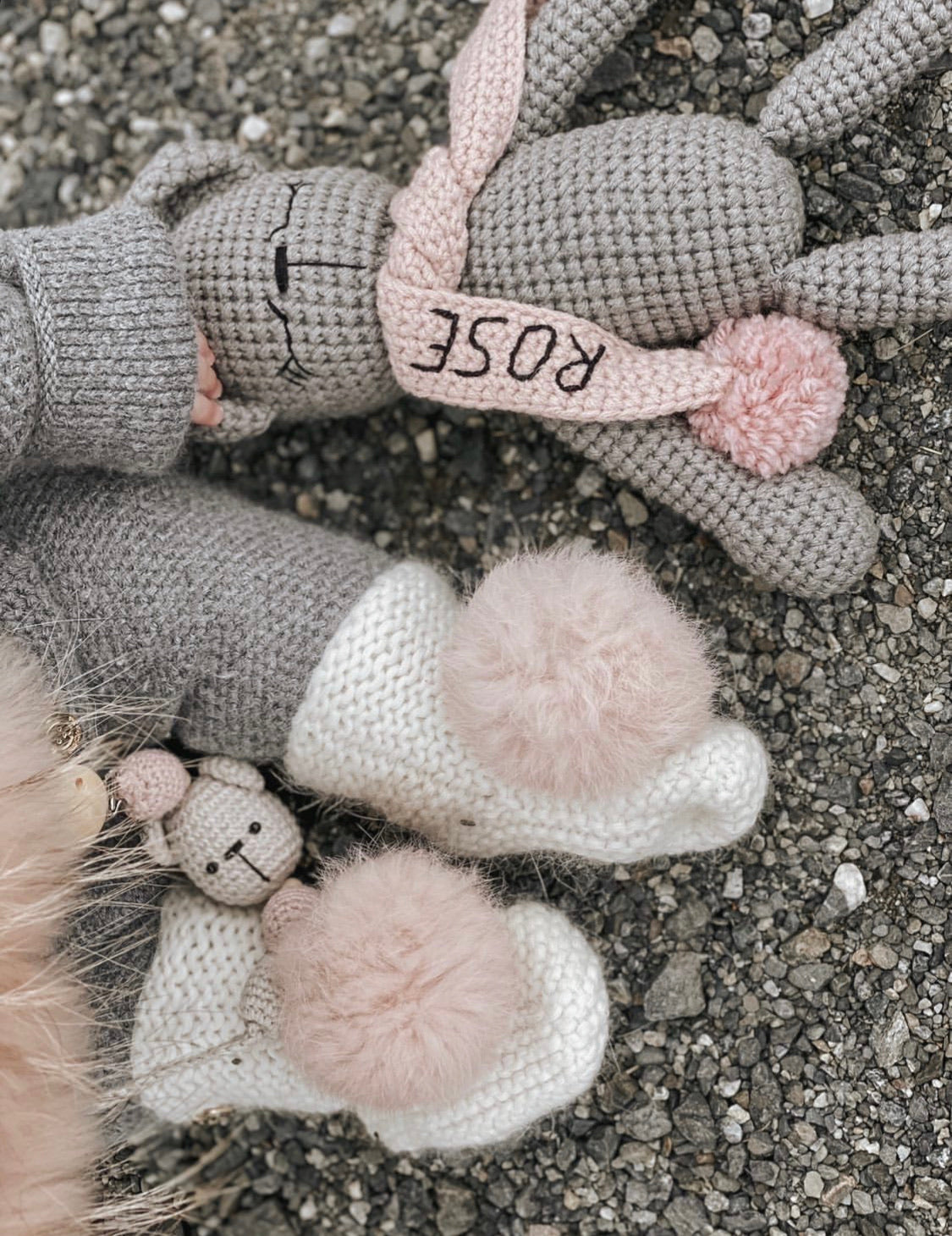 Petit Maison angora pom pom booties pre order - Rose & Albert