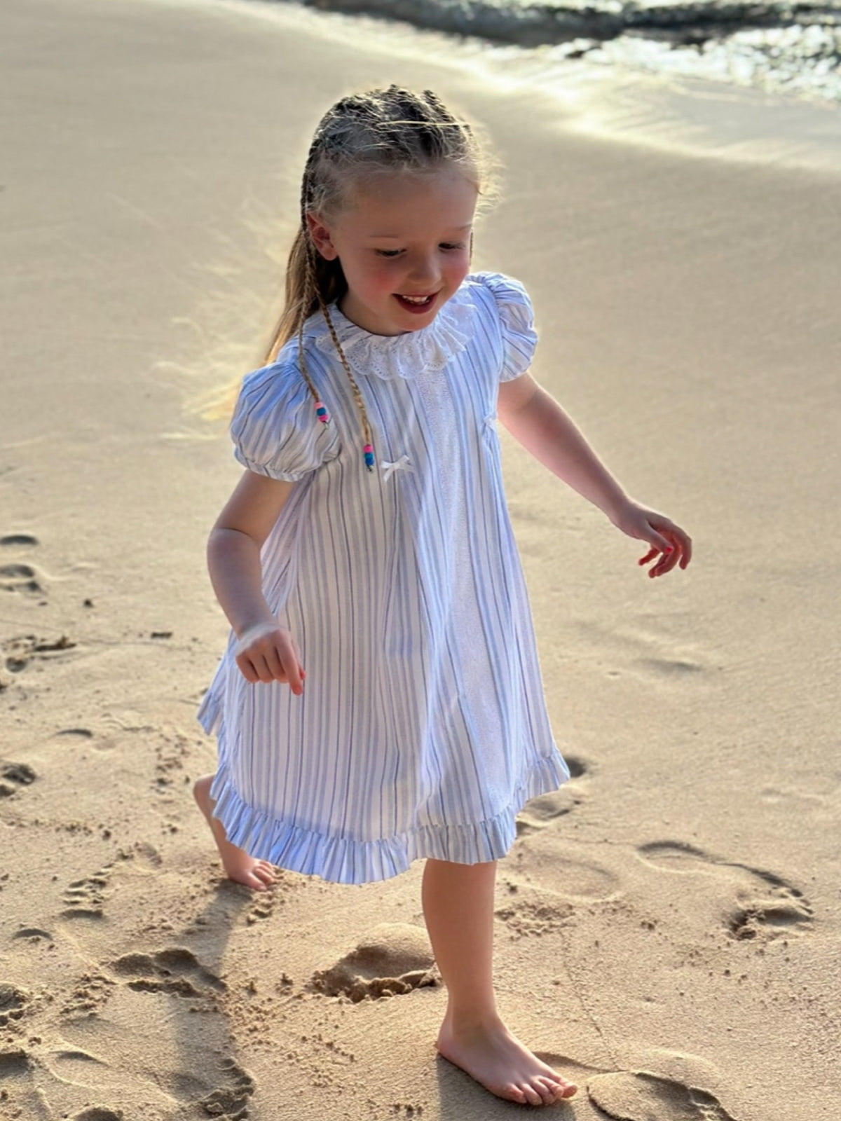 Exclusive to R&A by Sarah Louise Blue Stripe Dress with Sunhat - Rose & Albert