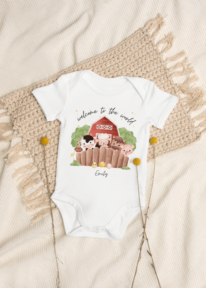 Welcome to the World Farm Animals Personalised Name Bodysuit