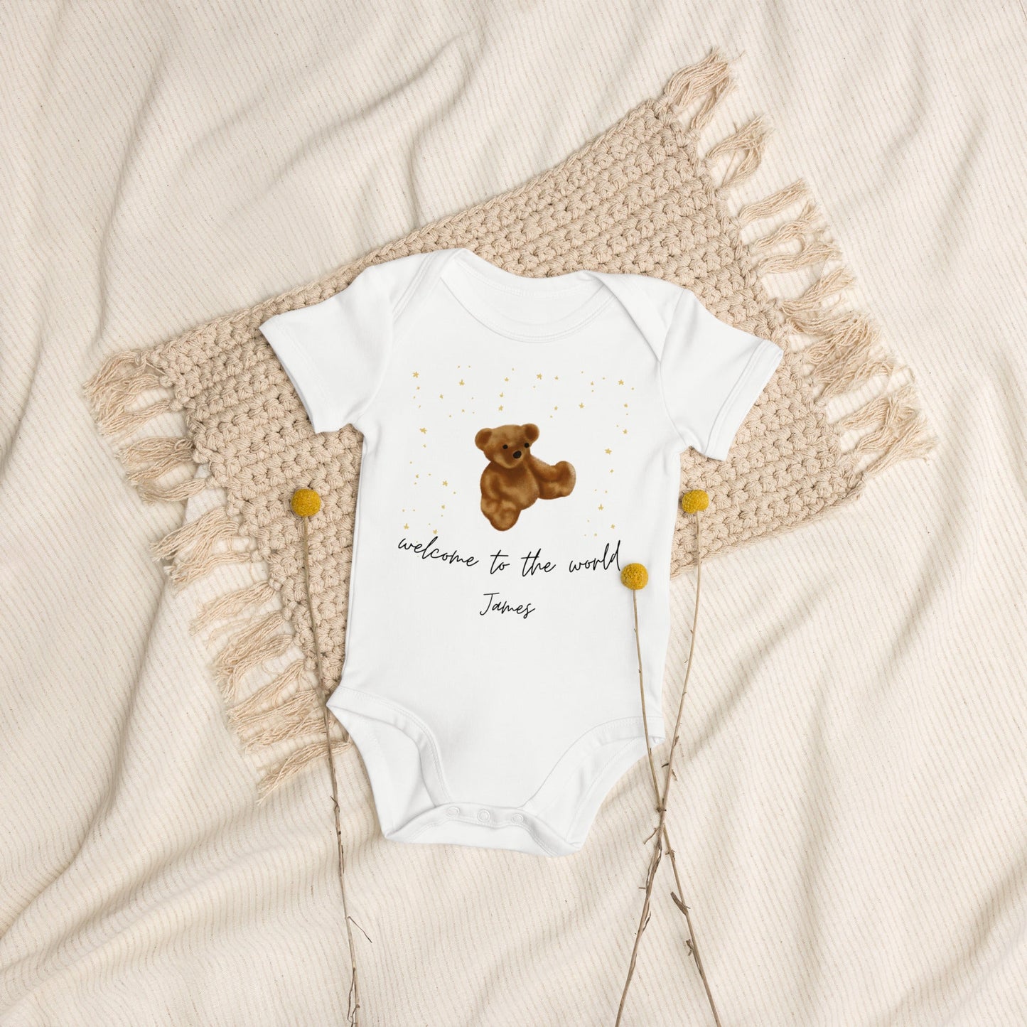 Welcome to the World Personalised Name Bear Bodysuit