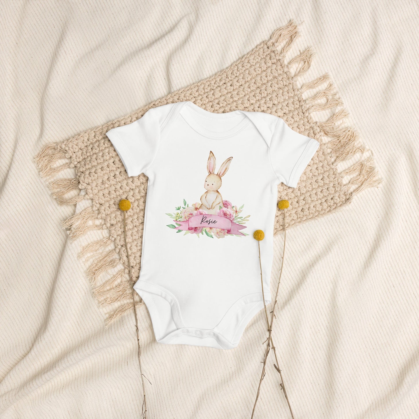 Easter Whimsical Bunny Personalised Name Bodysuit