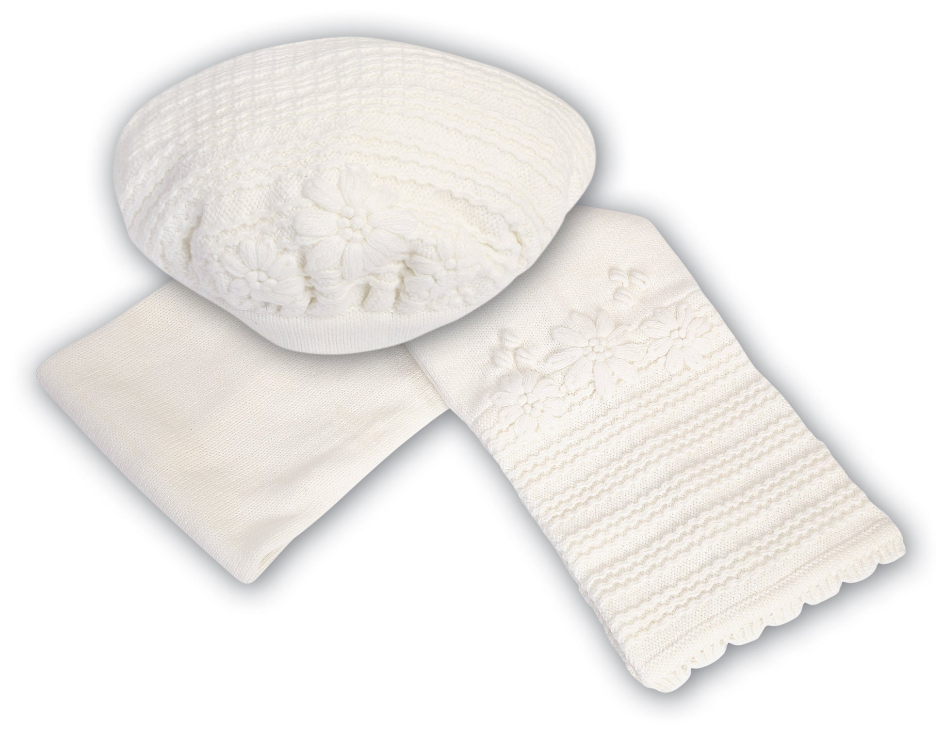 Sarah Louise Ivory Floral Knitted Beret & Scarf Set - Rose & Albert