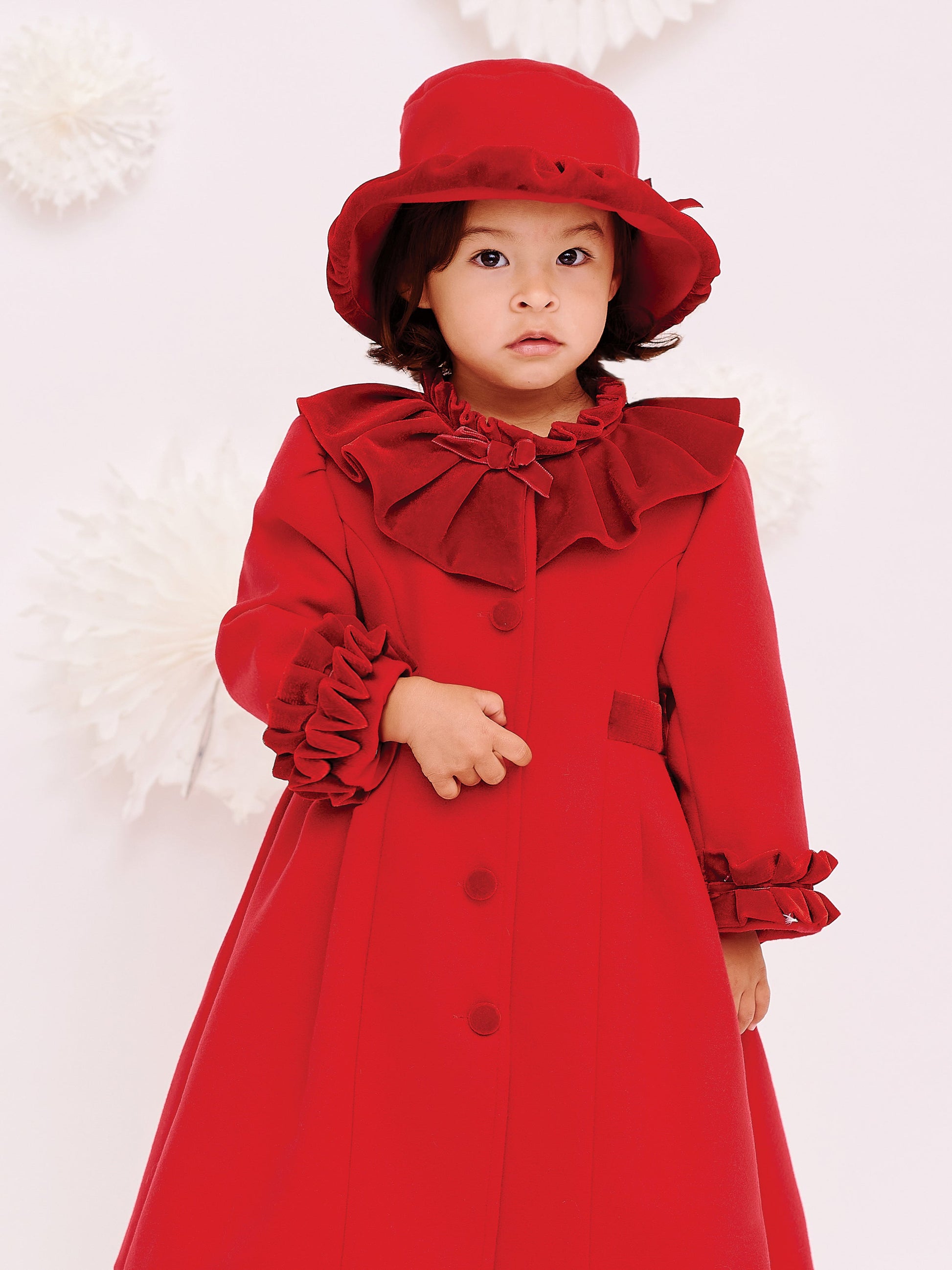 Sarah Louise Traditional velvet trimmed red coat & hat - Rose & Albert