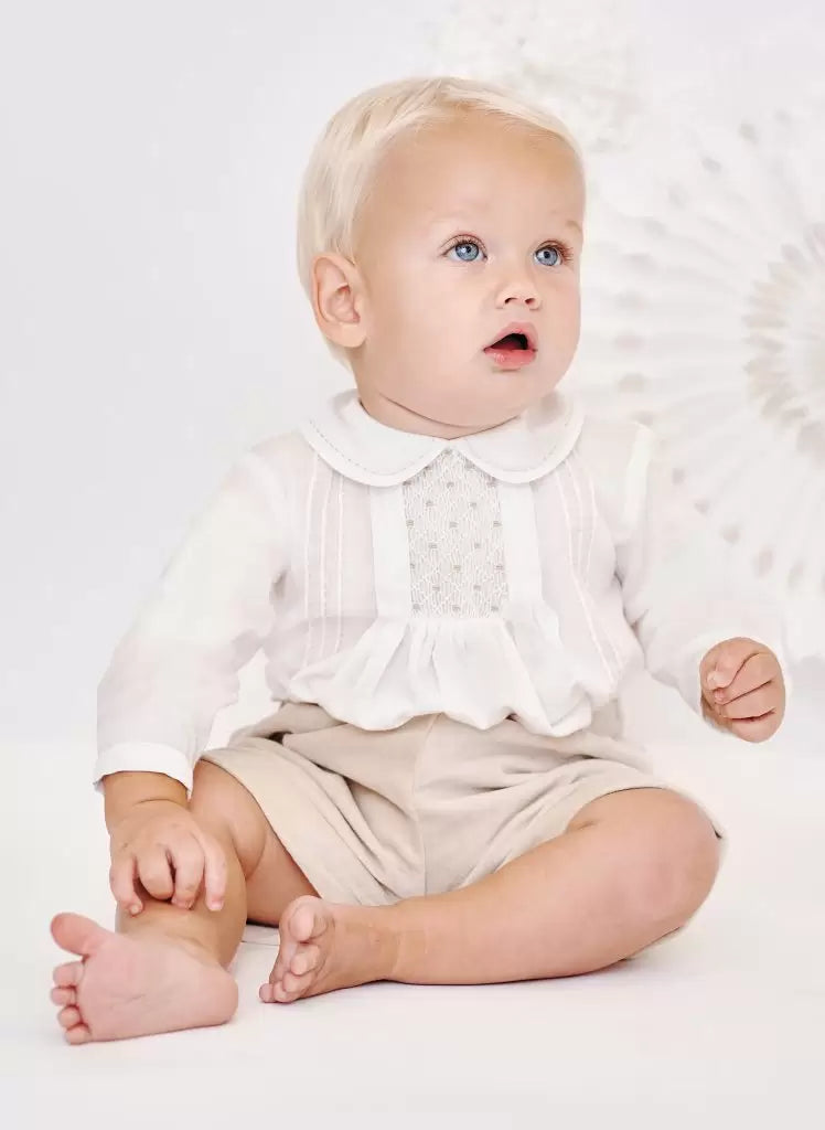 Sarah Louise Beige Velvet Short & Shirt Set - Rose & Albert