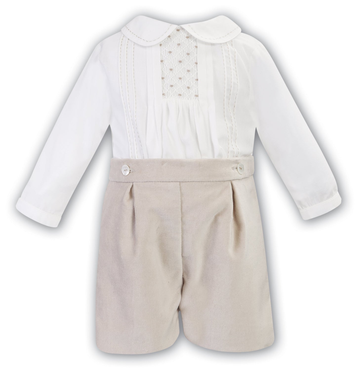 Sarah Louise Beige Velvet Short & Shirt Set - Rose & Albert
