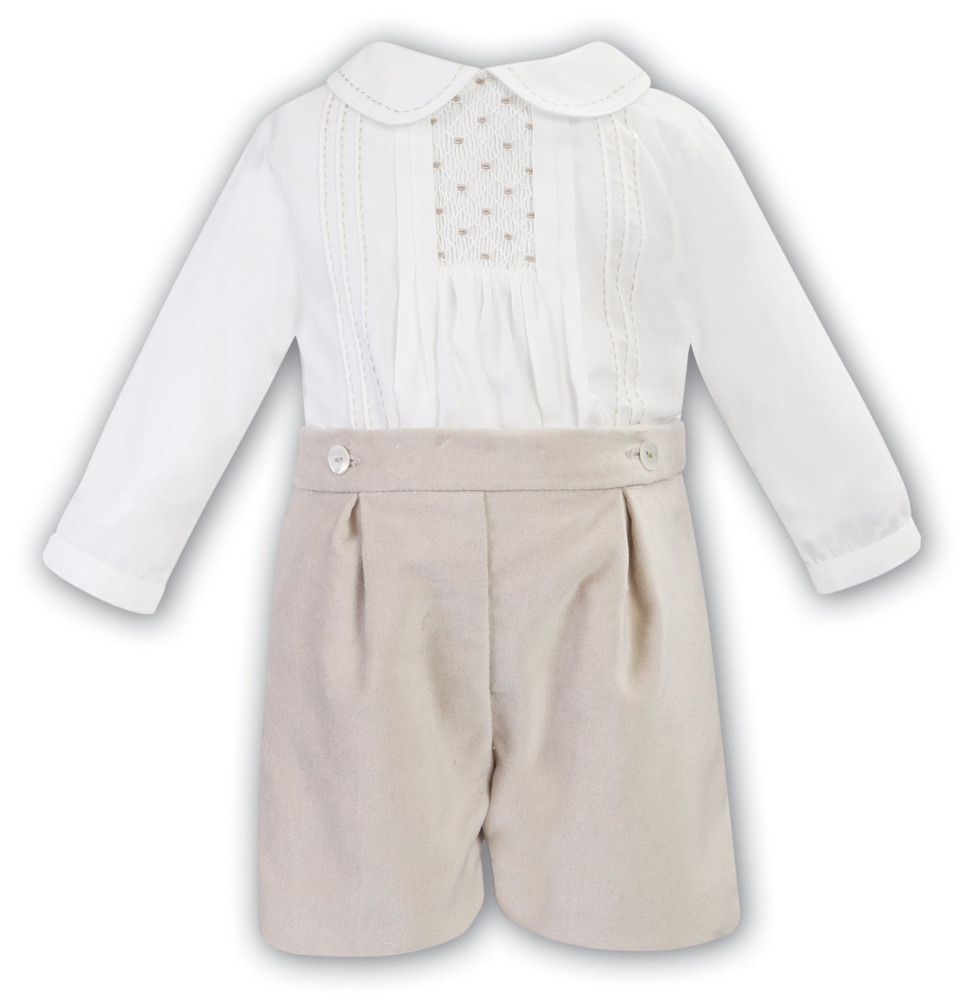 Sarah Louise Beige Velvet Short & Shirt Set - Rose & Albert