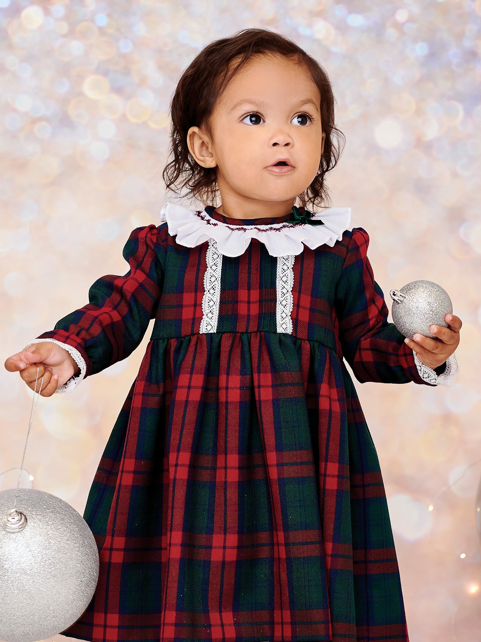 Sarah Louise Red Tartan Dress with Lace Trim - Rose & Albert