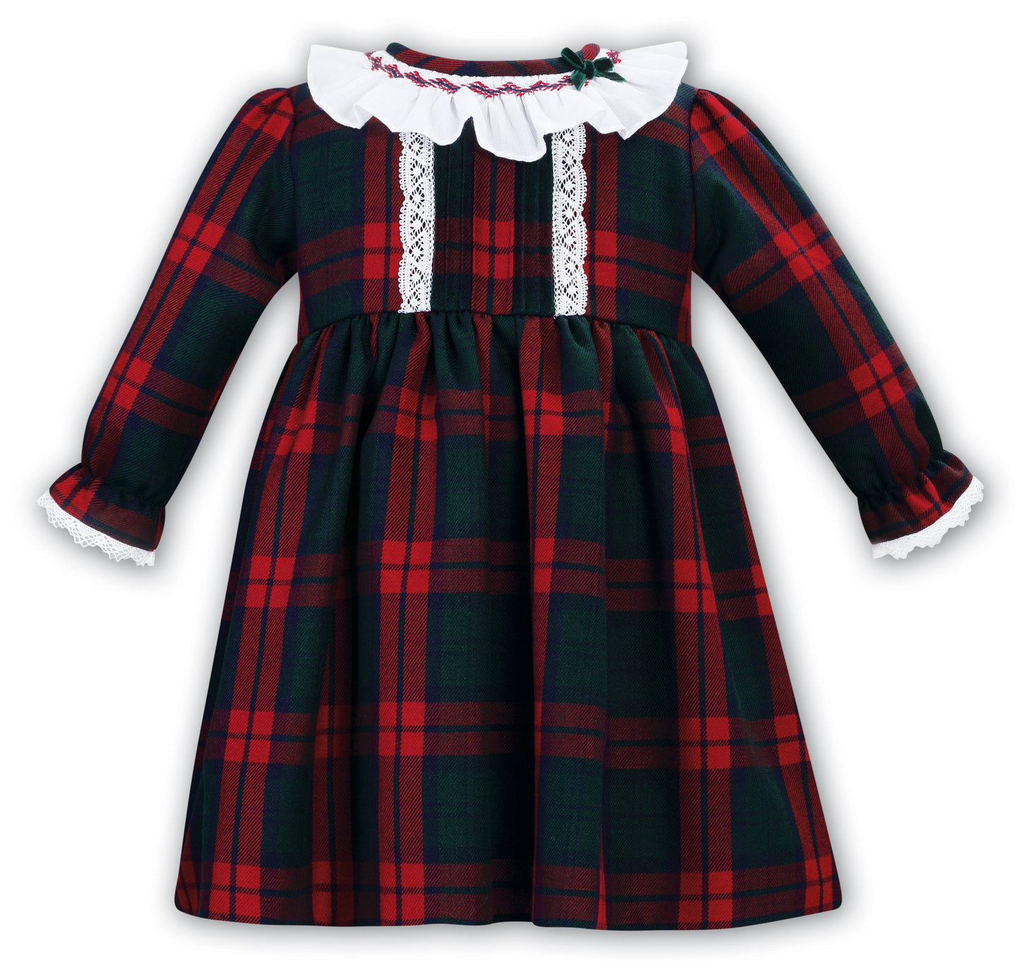 Sarah Louise Red Tartan Dress with Lace Trim - Rose & Albert