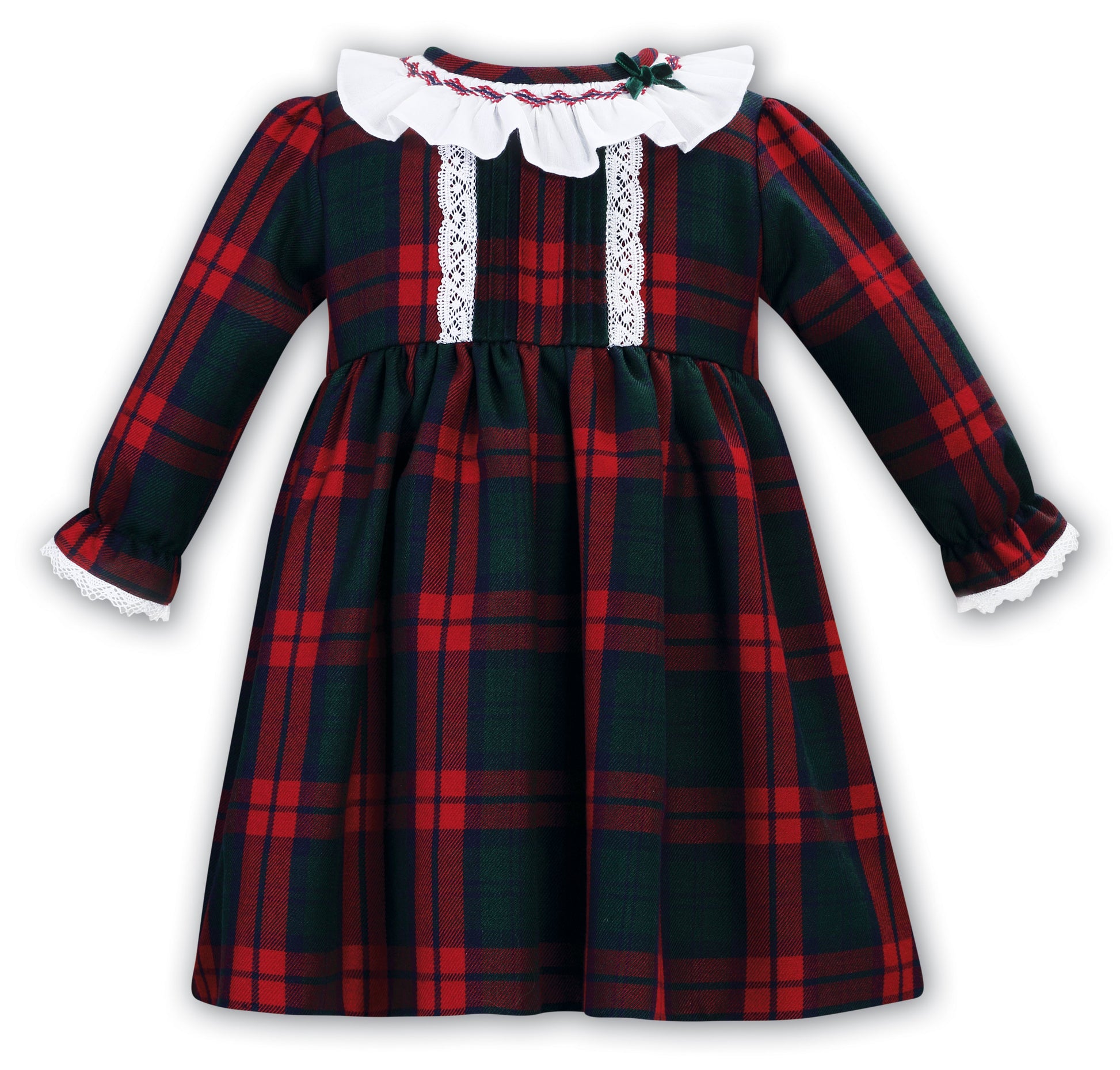 Sarah Louise Red Tartan Dress with Lace Trim - Rose & Albert