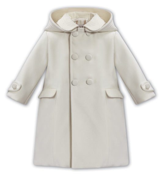 Sarah Louise Ivory Traditional Coat with Velvet Trim