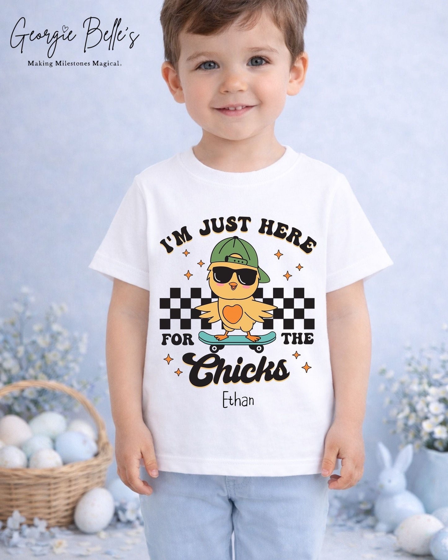 Personalised Easter T-Shirt - Here For The Chicks Design