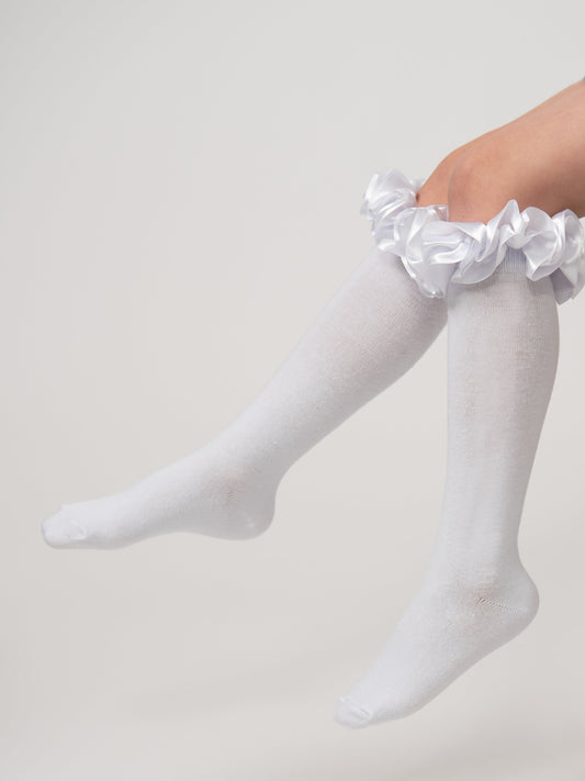 Caramelo Kids White Ruffle Knee Socks - Rose & Albert