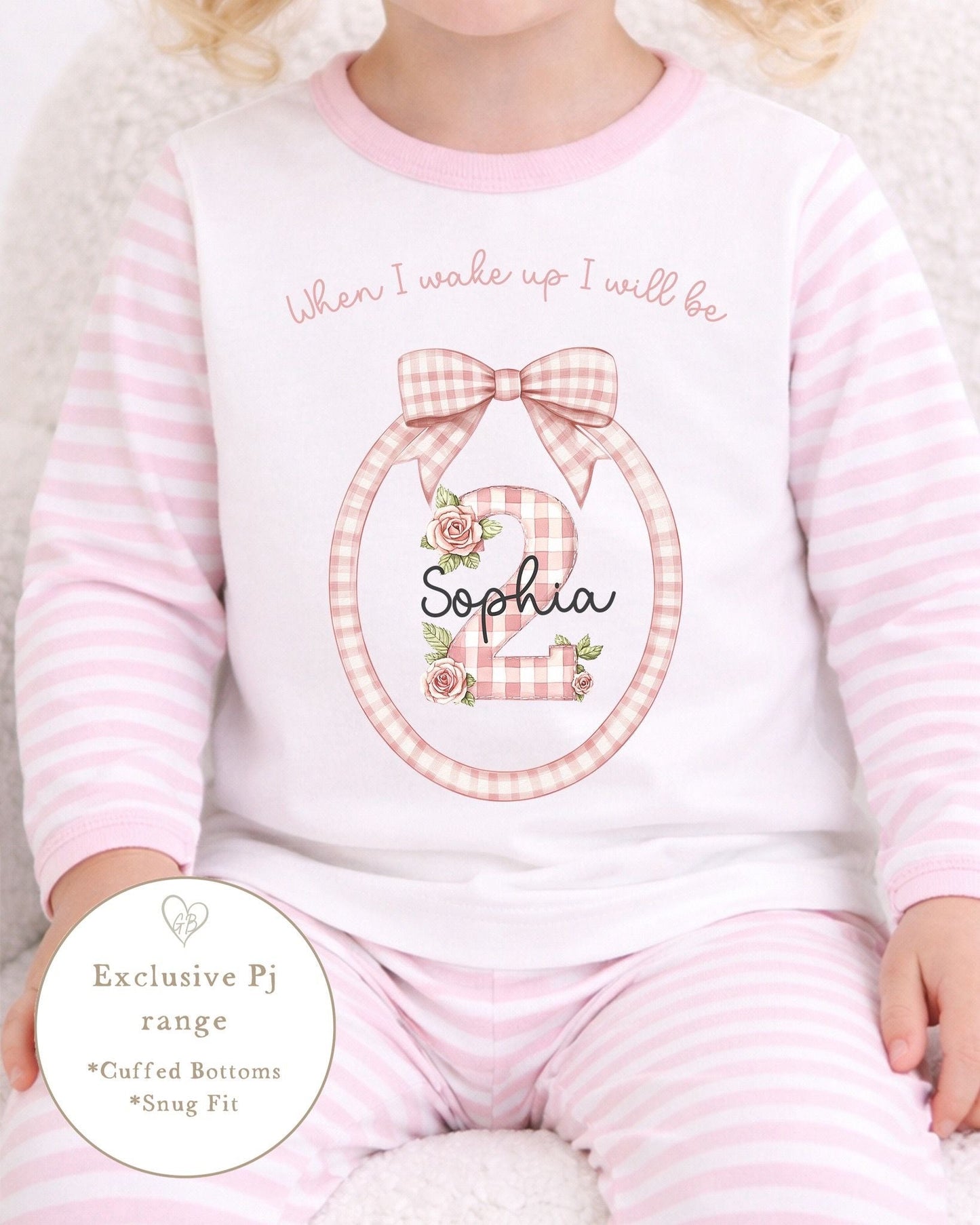 Personalised Stripe Birthday Pyjamas Classic Wreath Design