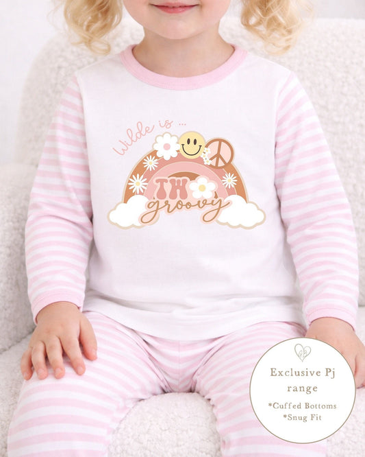 Personalised Pink Stripe Birthday Pyjamas - Two Groovy Design