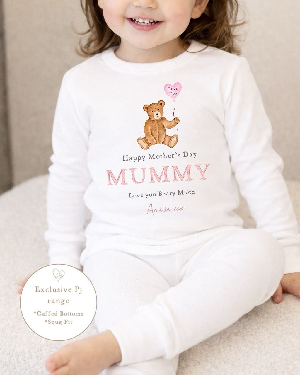 Personalised Mother's Day Pyjamas - Pink Bear Design