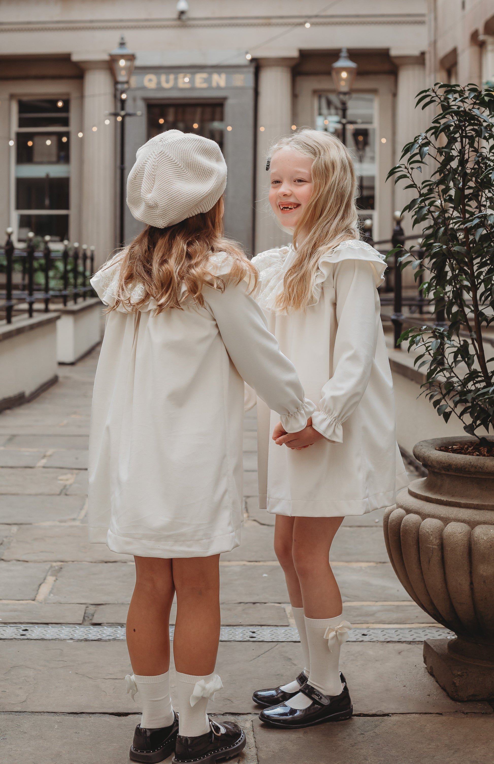 'Eve' Ivory velvet & gold lace dress - Rose & Albert