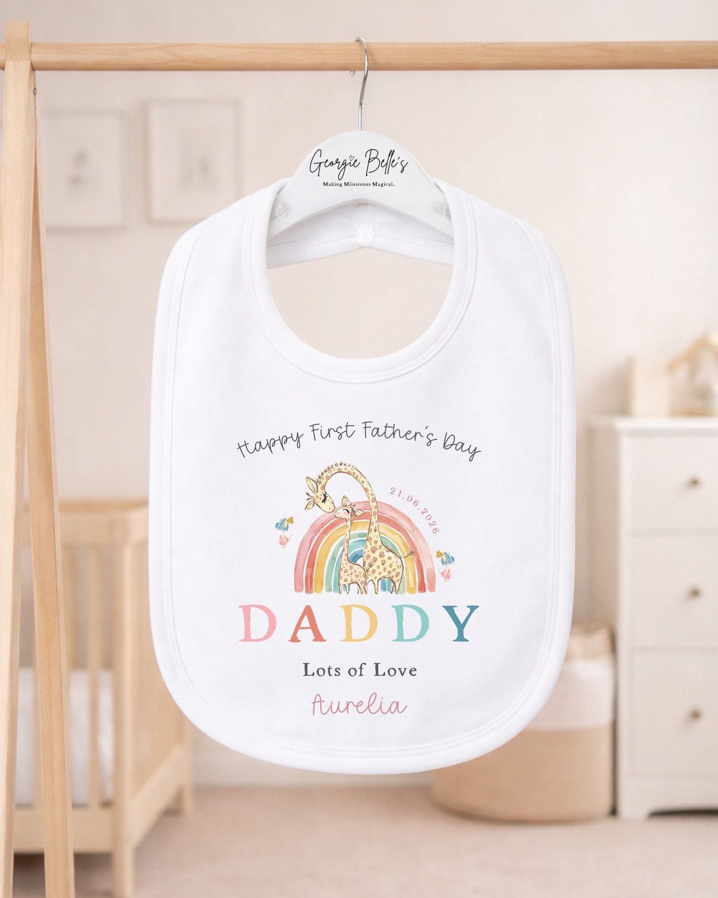 Personalised My First Father's Day Baby Vest / Babygrow - Rainbow Giraffe Design